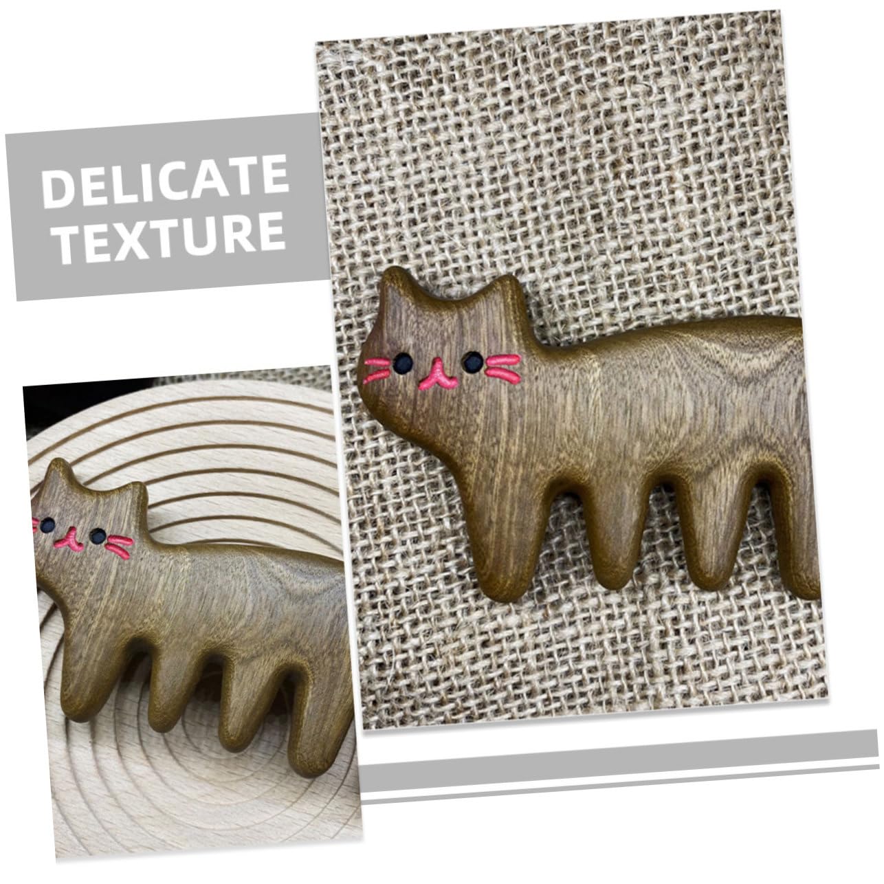 Ipetboom 6pièces Peigne Bois Pour Massage Du Chevelu De Peignes Antistatiques à Dents Larges Design Chat Pour Types De Cheveux