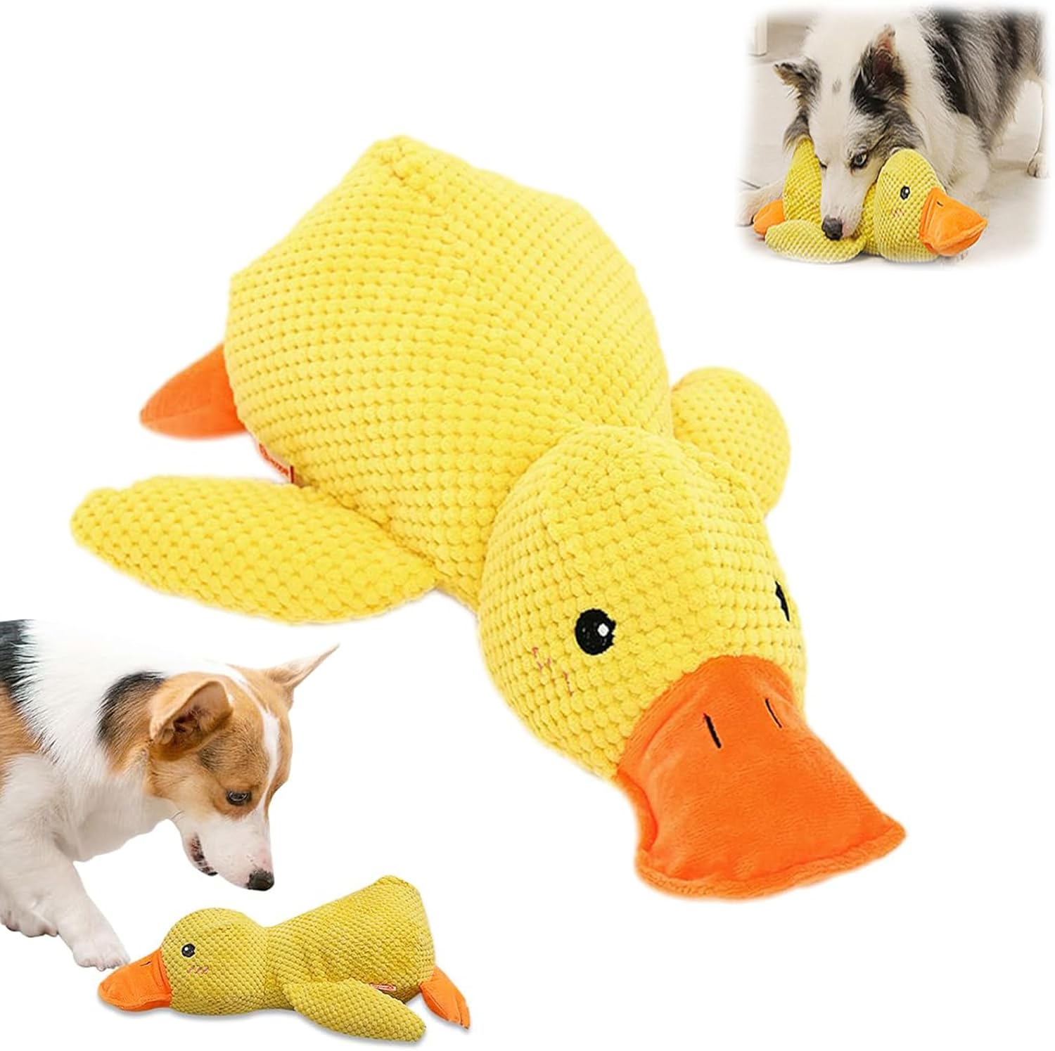 Quack Duck Dog Toy, Indestructible Durable The Mellow Dog Calming Duck Dog Toy, Yellow Stuffed Duck Dog Chew Toys for Dogs Indoor Puppy (Yellow)