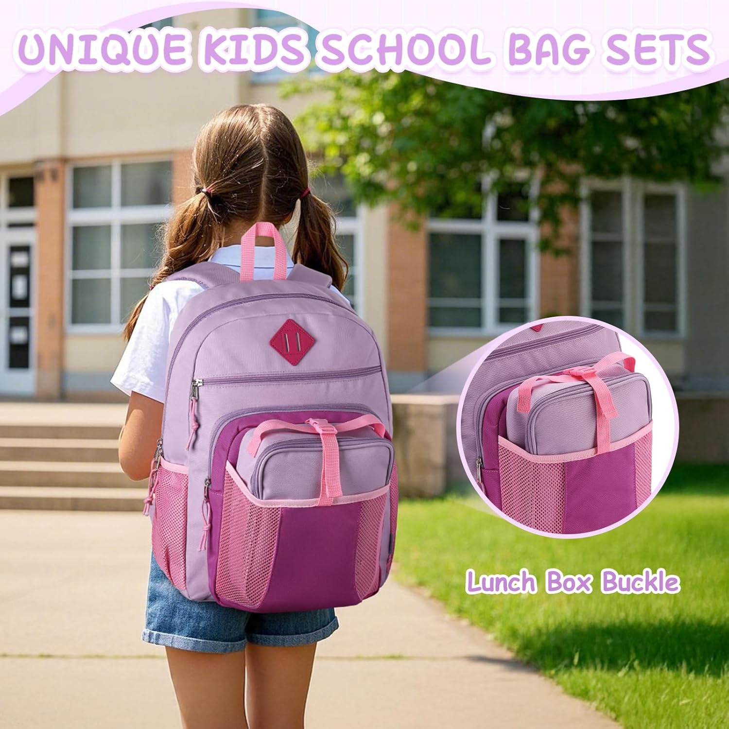 VASCHY Kids Backpack Lunch Bag Set, 2-1 School Bookbag Insulated Lunch Box for Toddlers,Preschool,Daycare,Kindergarten,Elementary School Pink - Image 7