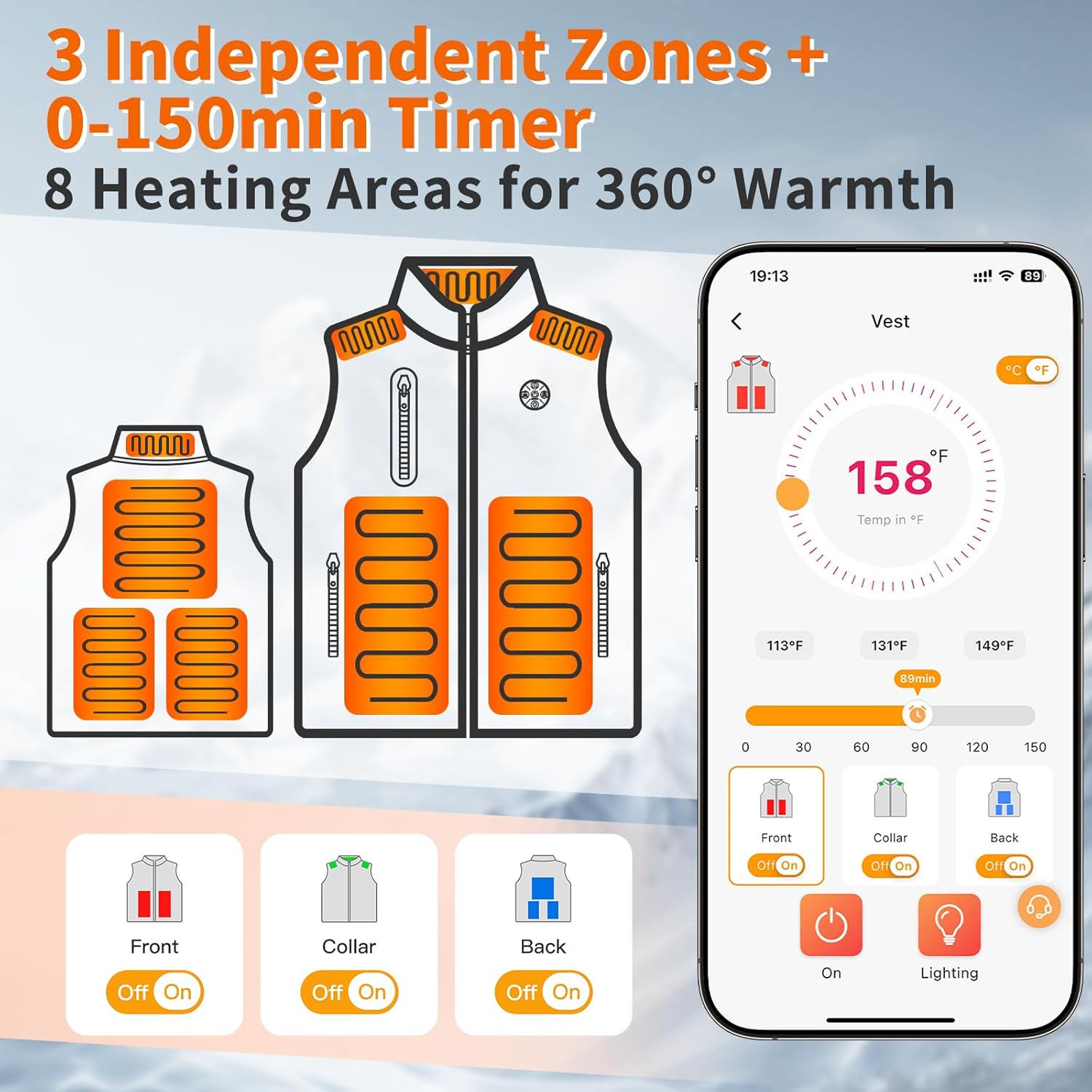 Heated Vest for Men Women with APP Control, 7.4V 20000mAh Battery Pack, Winter Hunting Ski Hiking Christmas Gifts - Image 6
