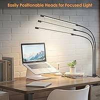 Vista 8 de ShineTech Adjustable Eye-Caring LED Desk Lamp, Flexible Gooseneck Table Light with Stepless Dimming, 4 Color Modes Clip on Light for Reading, Study