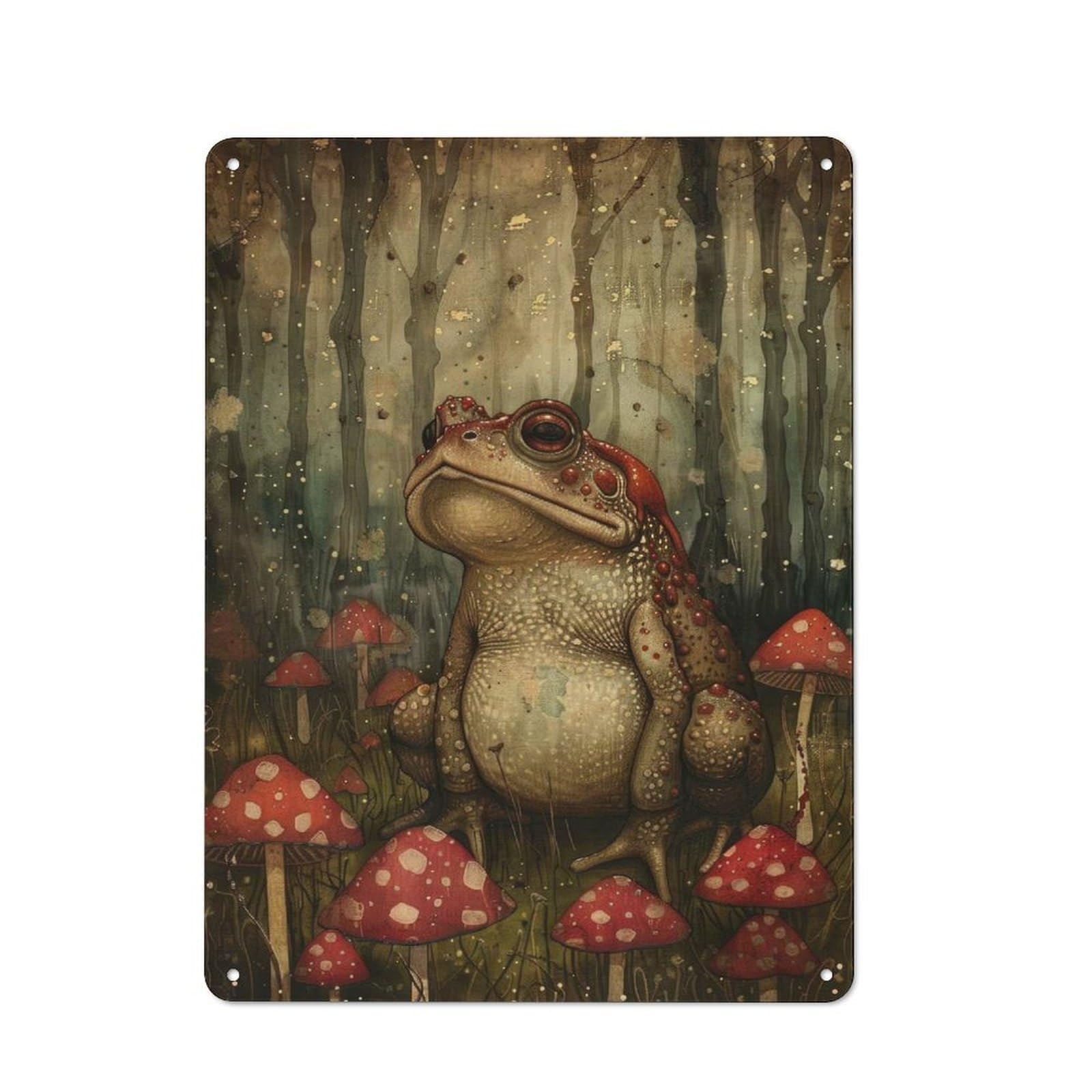 Vintage Toad in The Mushrooms Vintage Tin Sign 40x30cm, Cafe Wall Decor for Bakery, Diner, Cafe Or Family Room