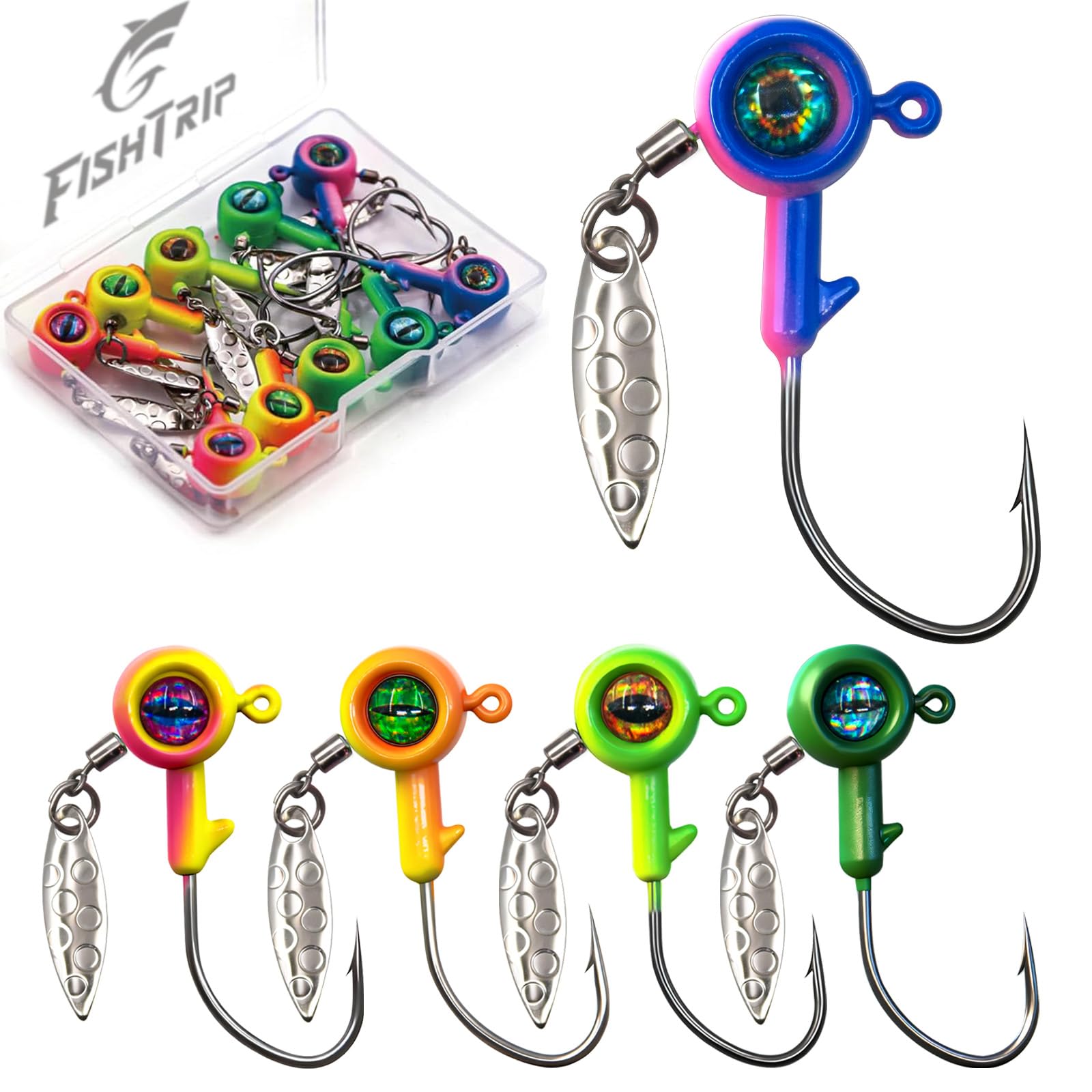 Jig Heads Hooks with Spinner - Underspin Crappie Fishing Jighead with Willow Blade for Saltwater Freshwater 1/32oz,1/16oz,1/8oz,3/16oz,1/4oz