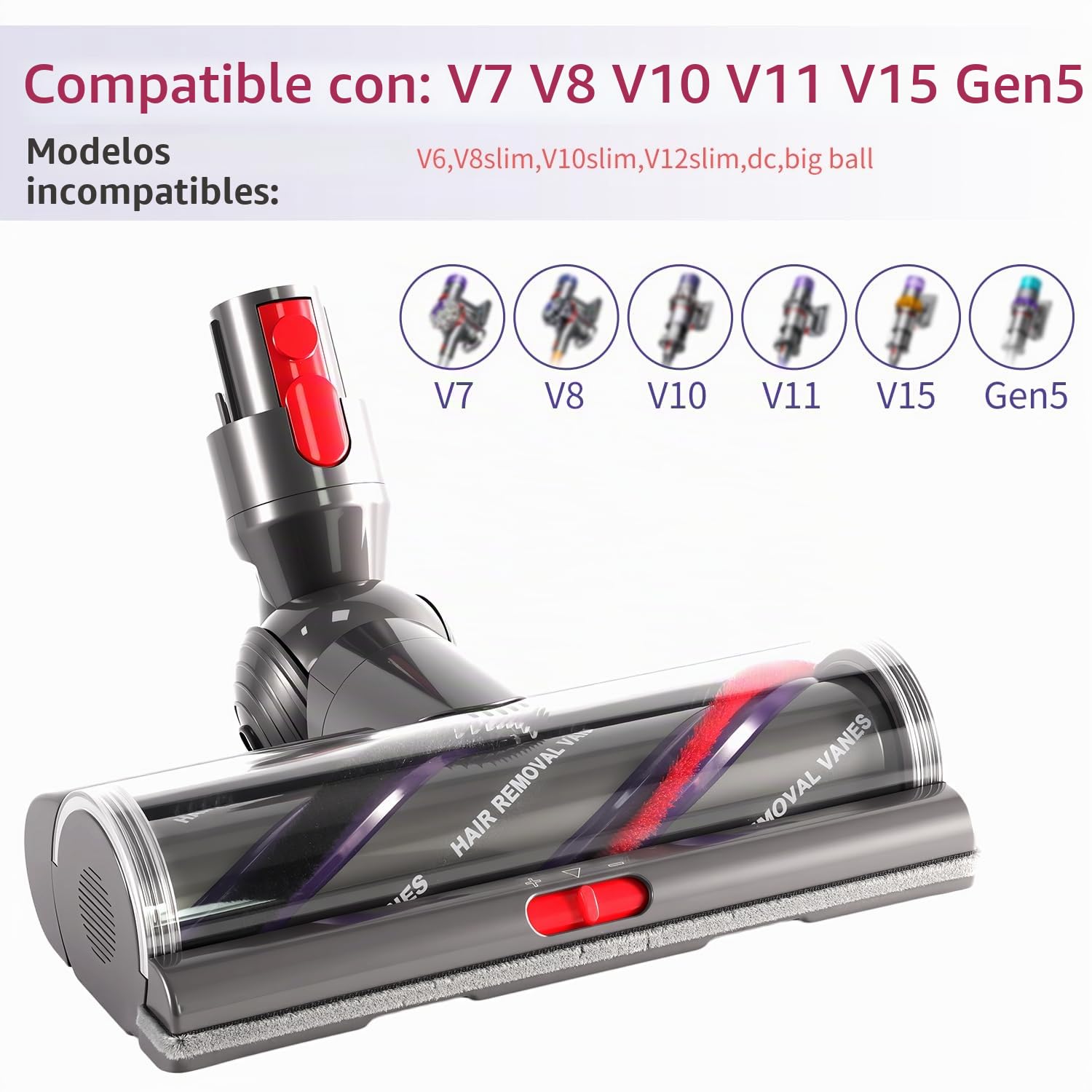 Cepillo para Dyson V7 V8 V10 V11 V15 Gen 5,Cabezal de Turbina High Torque | Cabezal de Cepillo para Alfombras de Pelo Corto y Suelos Duros