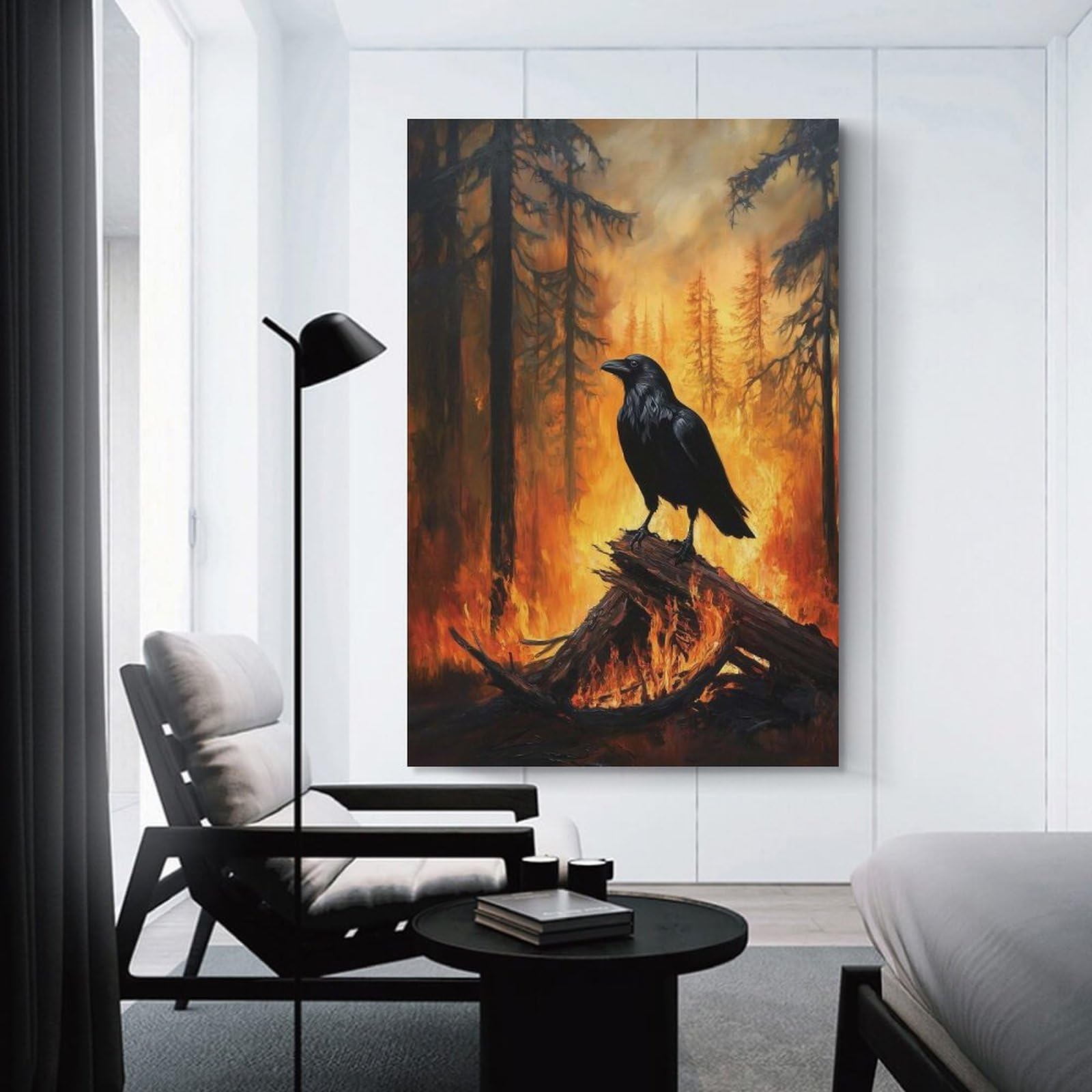 Junmoney Wall Decor Canvas Print Raven in Fire, 24x36inch(60x90cm), for Sofa Walls, Lounge Or Home Corners, Modern Wall Decor for Cosy Interiors