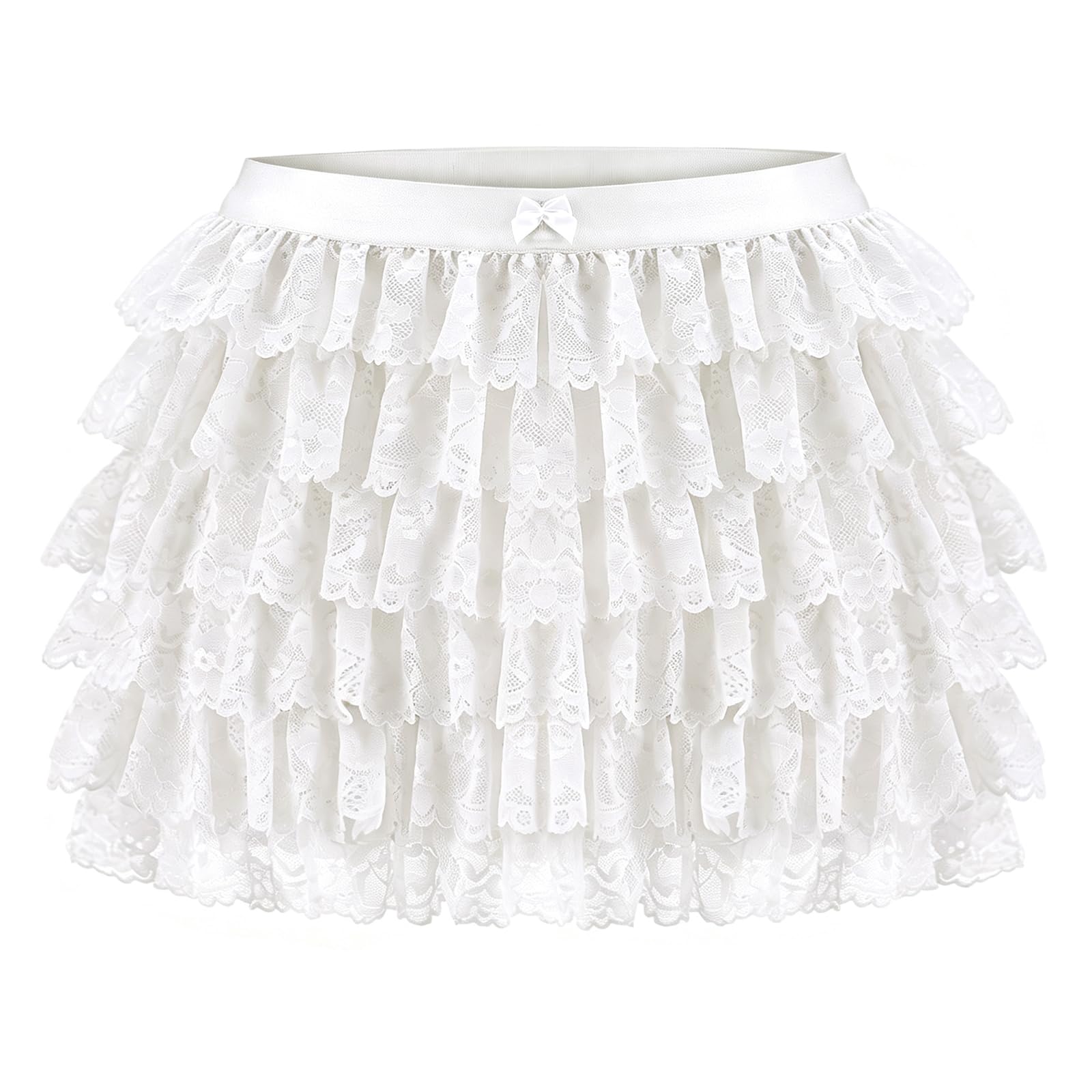 Women Y2K Lolita Bloomers Lace Mesh Ruffle Shorts Sexy Boyshorts Elastic Waist Sweet Pettipants