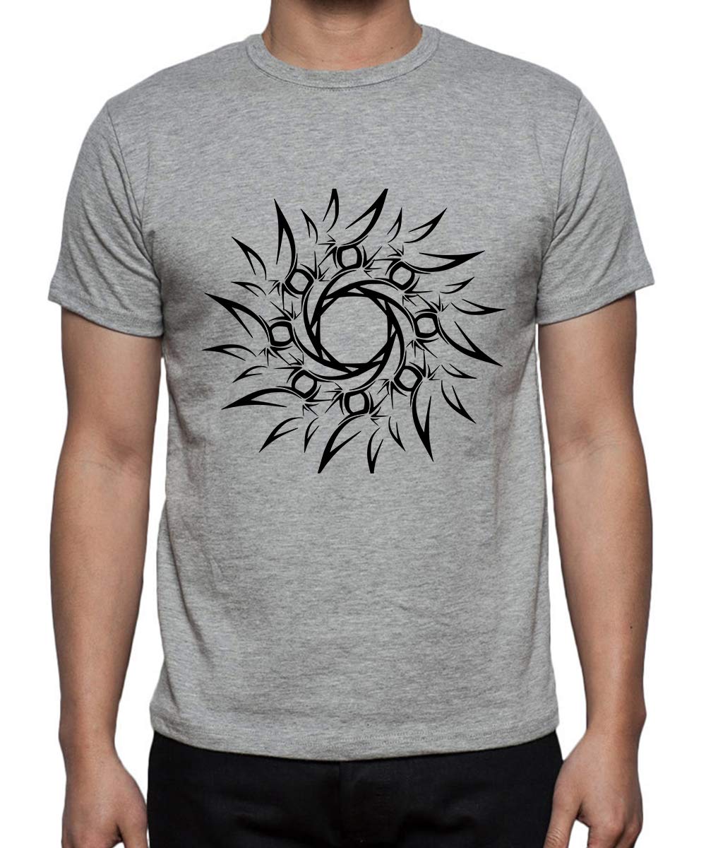 CaseriaMen's Round Neck Cotton Half Sleeved T-Shirt with Printed Graphics - Design of Sun