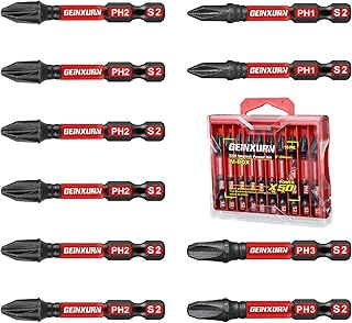 Impact Tough 2 in. (PH1/PH2/PH3) Screwdriver Bits Set,10 Pack Magnetic S2 Steel Phillips Power Driver Bits with Storage M-Box