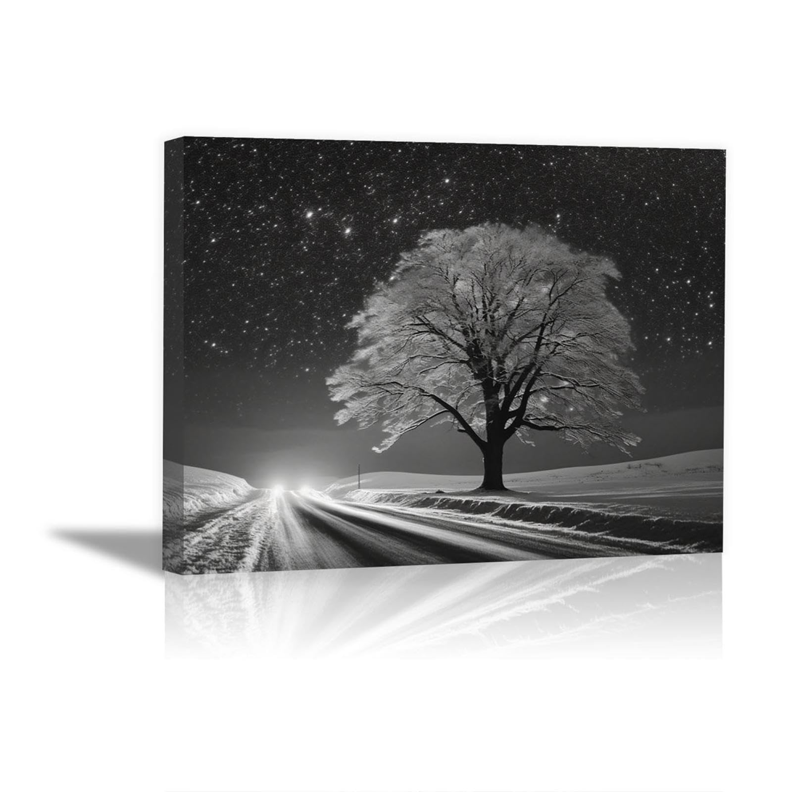 JOSUE Nature Winter Landscape Canvas Wall Art Painting, Snow Forest White,black Poster Aesthetic Living Room Bedroom Kitchen Decor Room Decoration -30x40cm Framed โ image 1