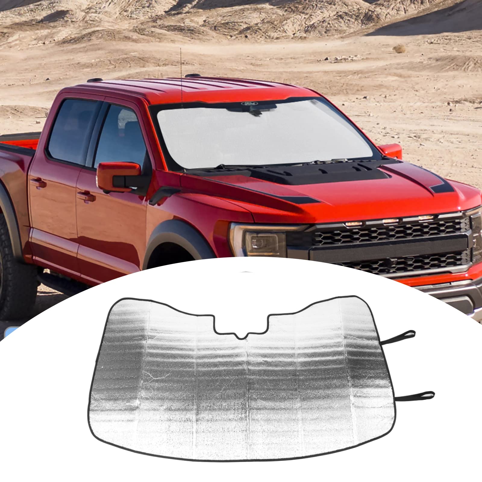 HTHE Windshield Sunshade Truck Window Sun Shade Foldable Sun Visor with Black Interior Compatible with Ford F150 2021+ (Lariat, King Ranch, Platinum, XL, XLT, Limited, Raptor,Lighting)