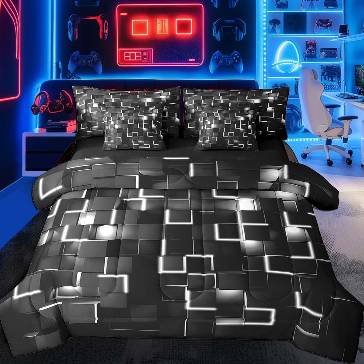 Feelyou Red & Black Geometric Bedding Set -14