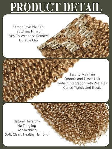 Miniatura 3 de Loxxy Extensiones de cabello humano rizado con clip Jerry Curly #27 color rubio, 20 pulgadas, cabello Jerry Curly 3B y 3C, extensión de cabello