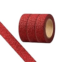 Vista 1 de Cinta Washi con Purpurina, 3 Rollos 5/8" (15mm) Cinta Decorativa Roja, Cinta Autoadhesiva Pegajosa para Manualidades con Ribete Dorado