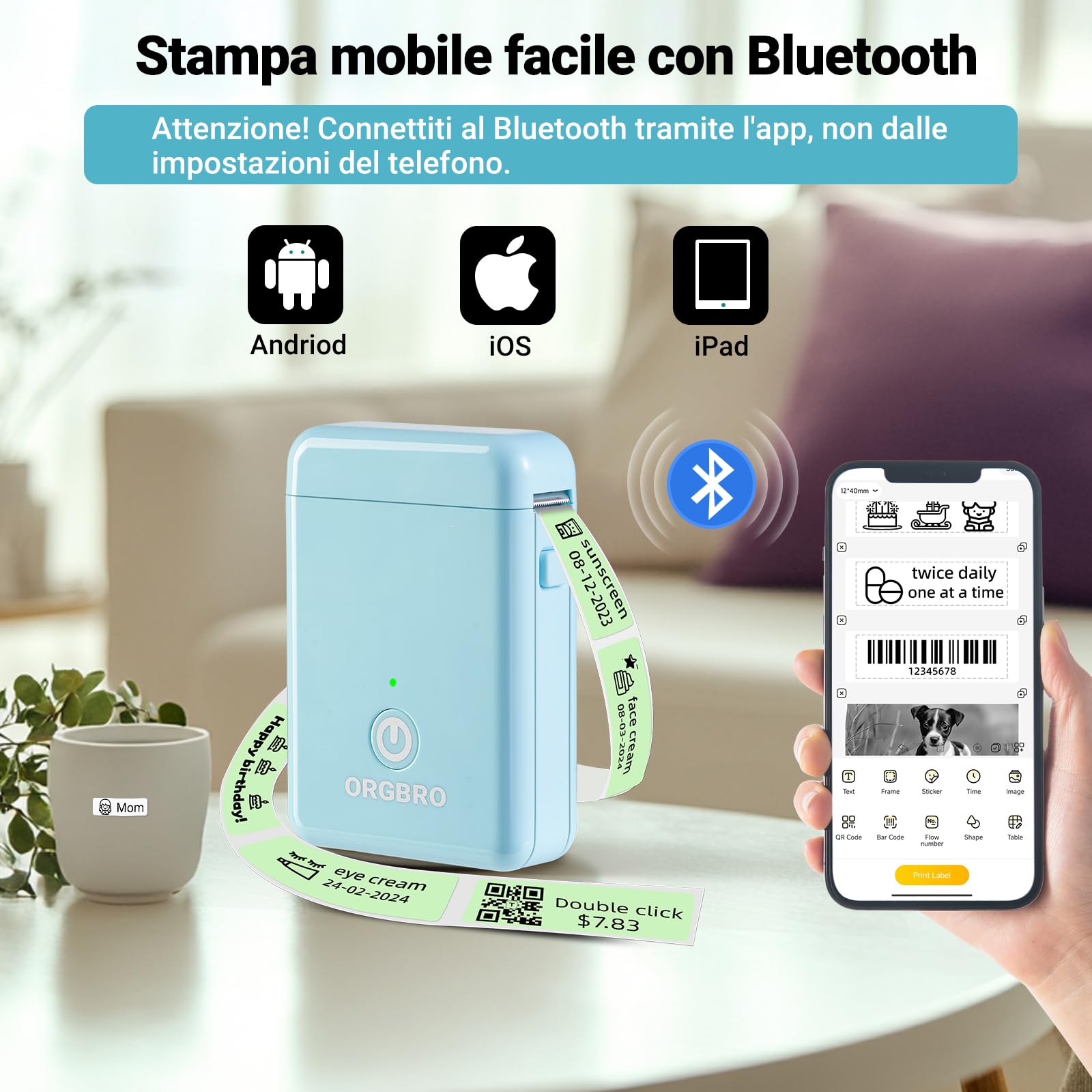 Etichettatrice Bluetooth ORGBRO X1 - Portatile, Con Nastro, Per Casa, Ufficio E Scuola - Foto 7
