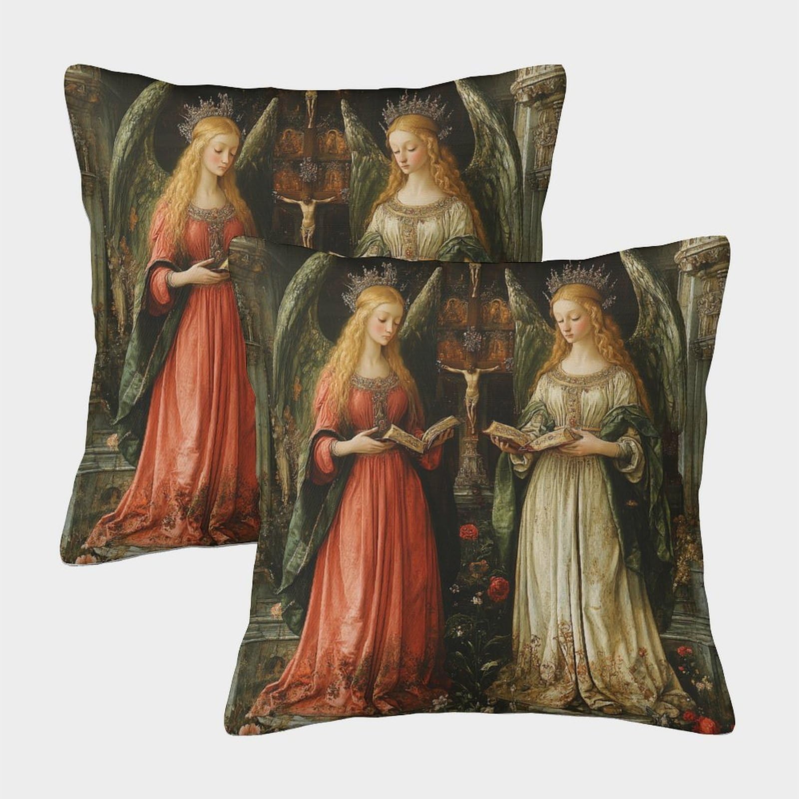 kaiyun 2 Pack Oil Painting Style,Two Goddesses in The Church 3D Image Printed Single-sided Cushion Cover 50x50cm