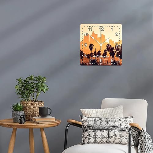 Miniatura 7 de Decorative Wall Square Wood Clock United States Cityscape Los Angeles Arabic Numerals Clock Silent Non-Ticking Battery Operated Modern Clocks for