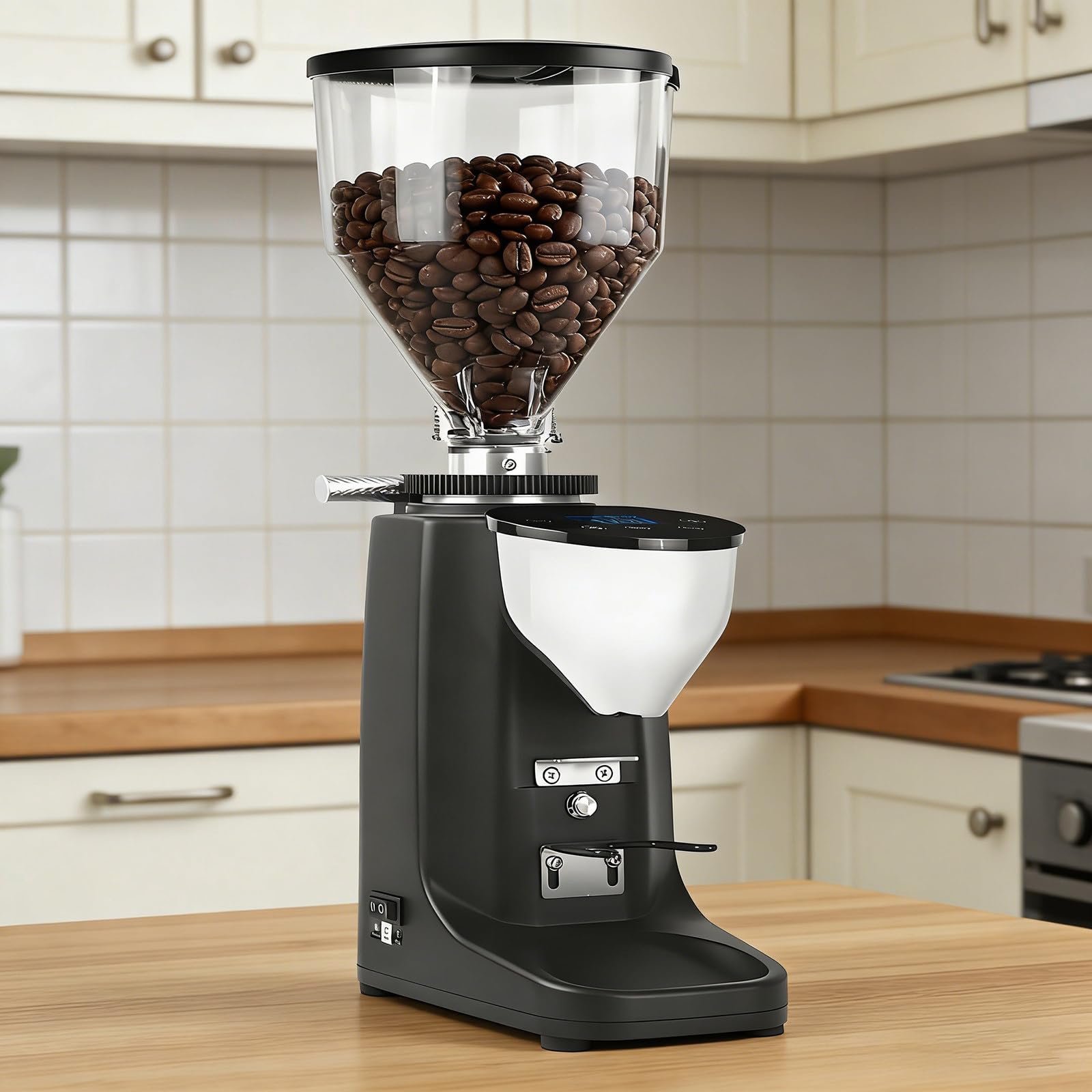 Elektryczny młynek do kawy z 19-poziomową dokładnością mielenia, wyświetlacz LED, młynek do ziaren oferuje precyzyjną kontrolę, do espresso, kawy pour over Black