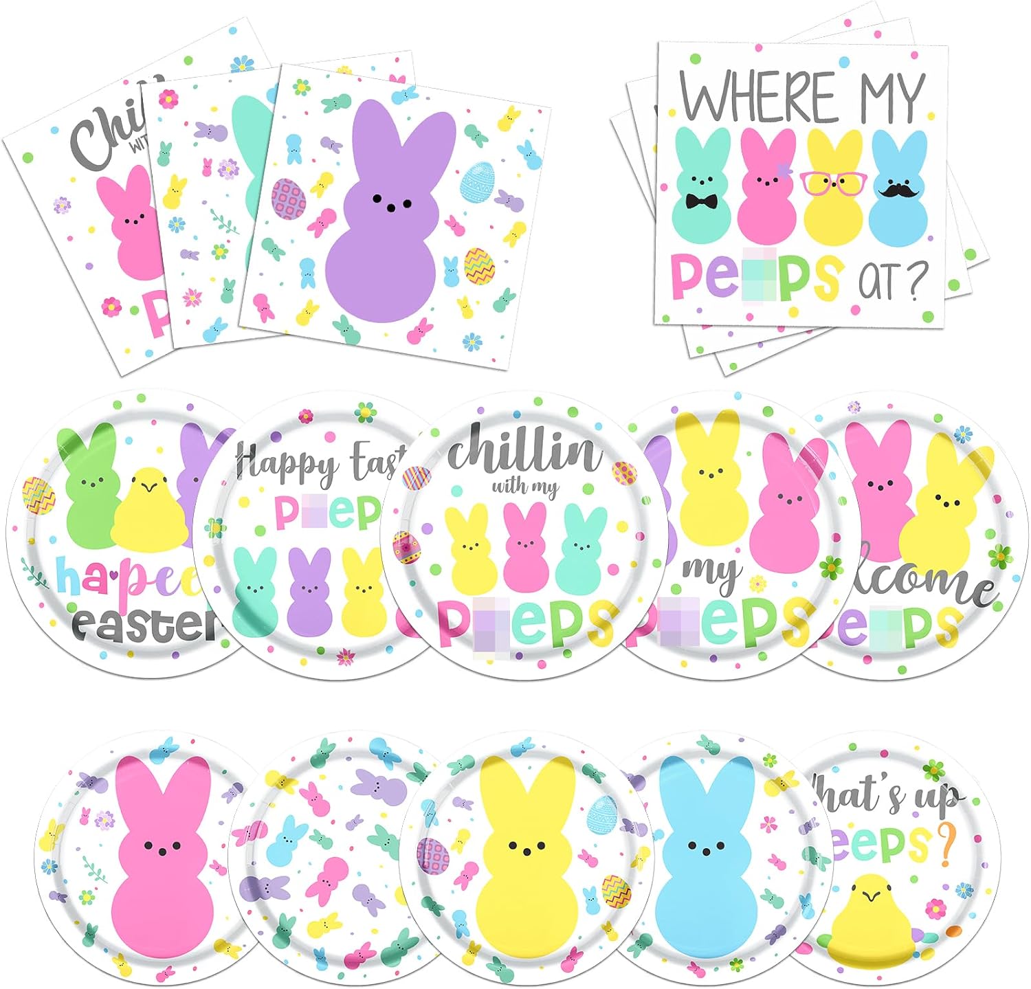 Easter Party Tableware, Easter Party Plates and Napkins Supplies Happy Chillin with My Bunny Dinnerware for Spring Welcome Bunny Supplies