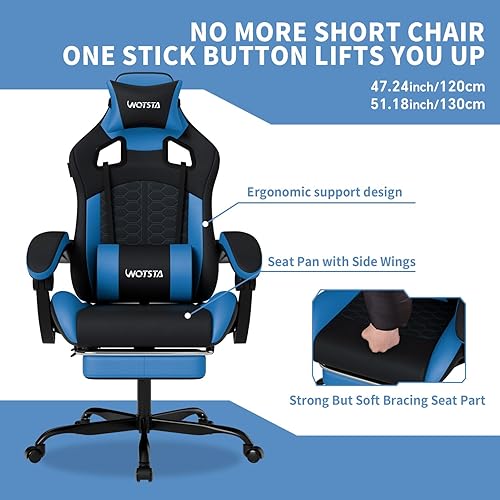 Miniatura 9 de Silla de juegos con reposapiés, sillas de juegos de cuero de PVC ergonómica, silla de jugadores de oficina, reposacabezas soporte lumbar, estilo
