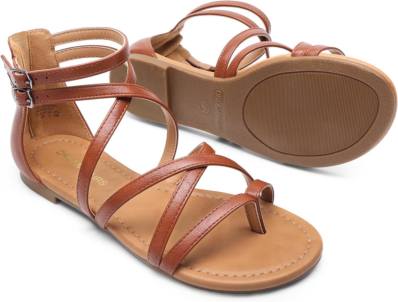 DREAM PAIRS Women's Dressy Gladiator Summer Cross Strappy Sandals Comfort Flat Casual Beach Fisherman Thong sandals - Image 5