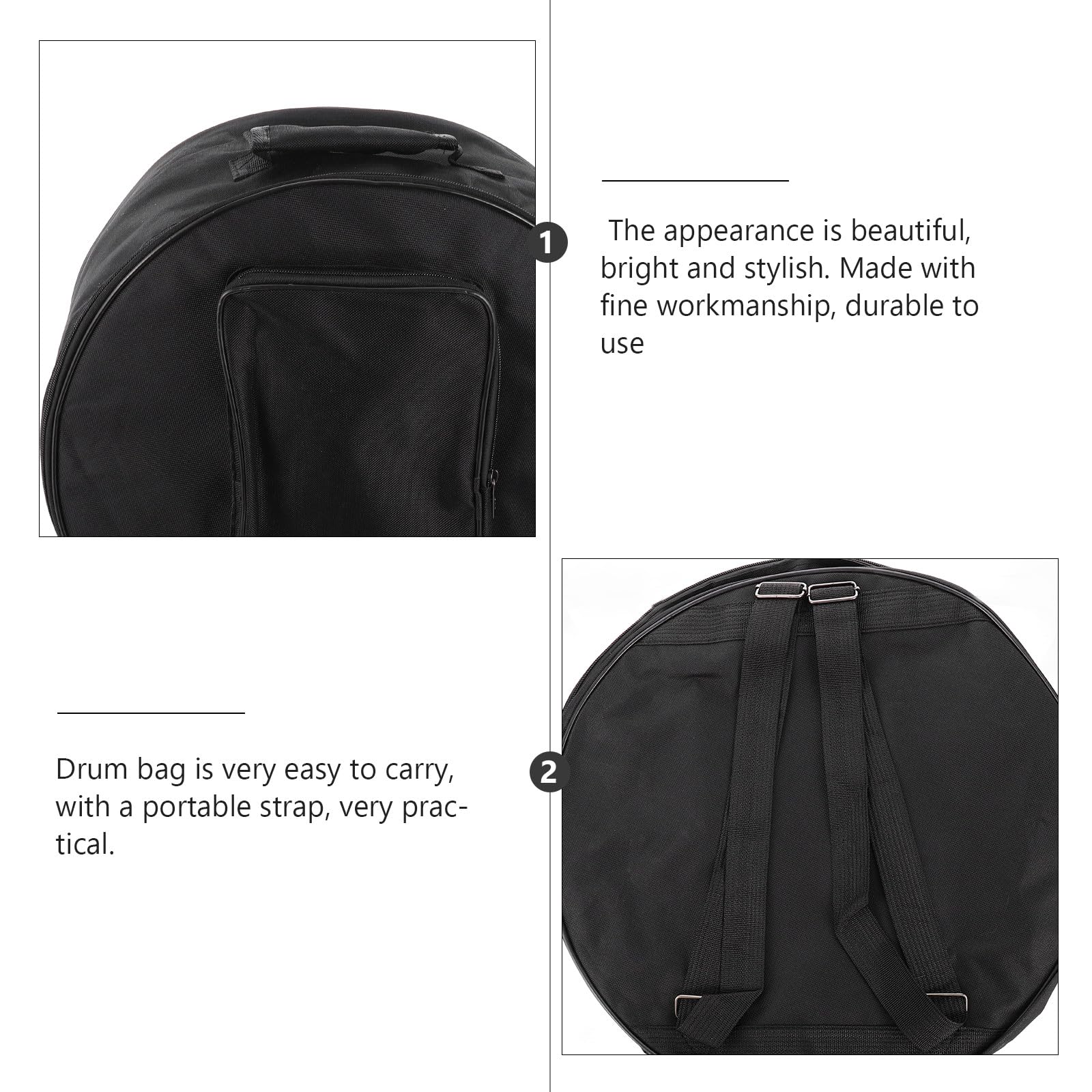 SECFOU Bolsa Acolchada para Caja de Batería 13-14 Pulgadas Funda Negra Bolsillo Exterior para Baquetas Mochila Portátil Resistente para Instrumentos de Percusión
