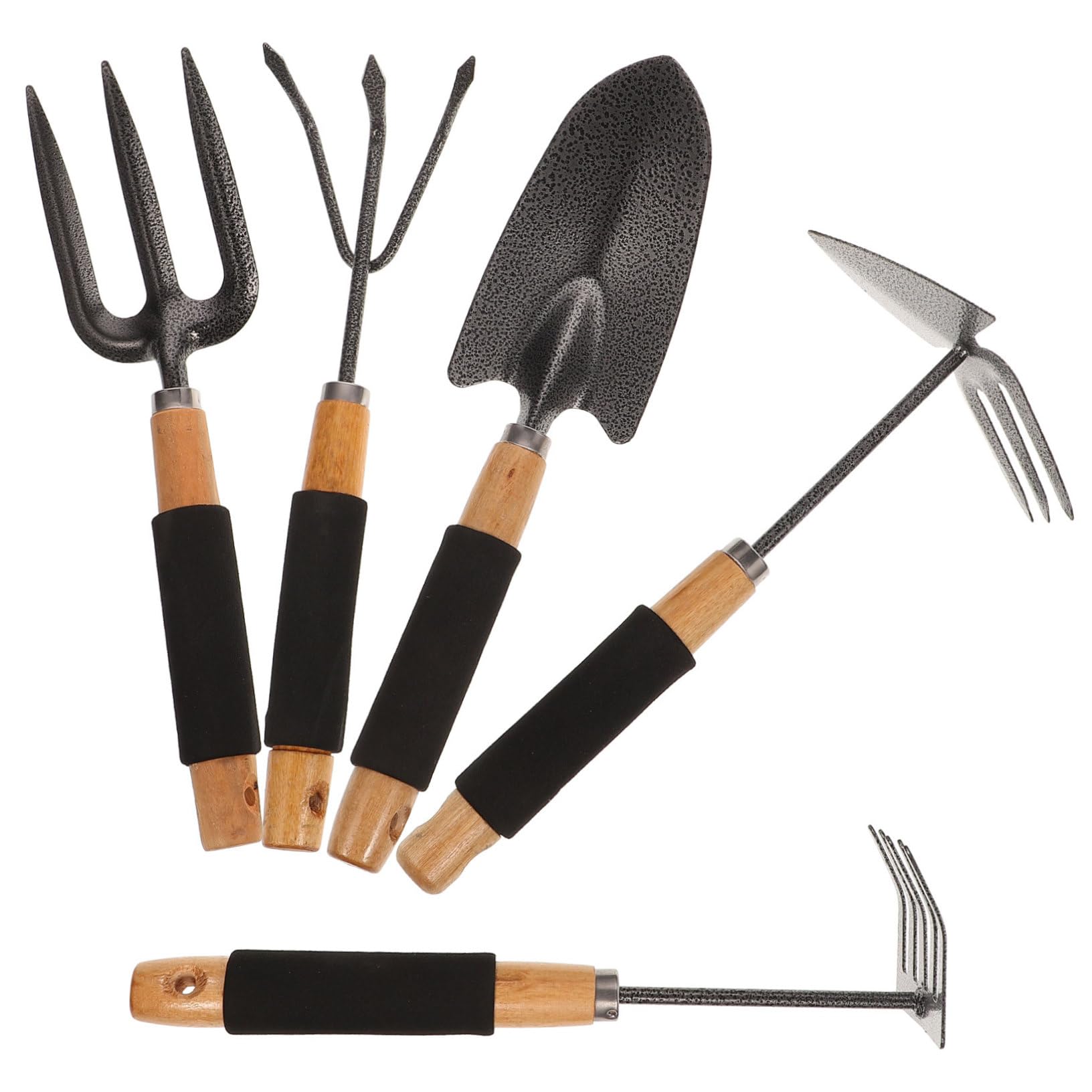 BESPORTBLE Ergonomic Wooden Handles 5pc Gardening Tool Set Shovels for Digging Rake for Leaves Perfect for Planting Shovels