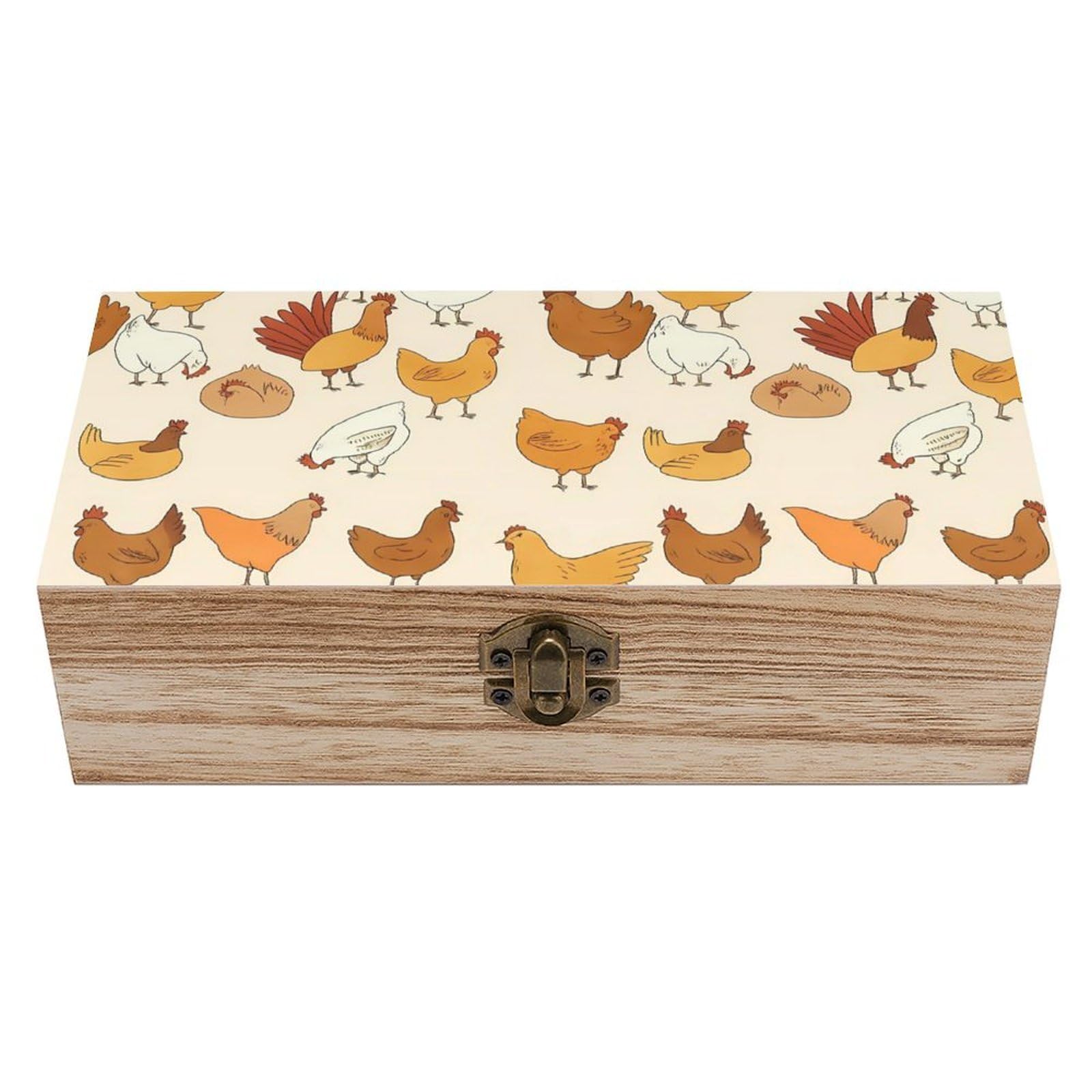 HLBSDM Rustic Farmhouse Chickens Retro Wooden Storage Box Jewelry Art Gift Boxs Decorative Keepsake Boxes