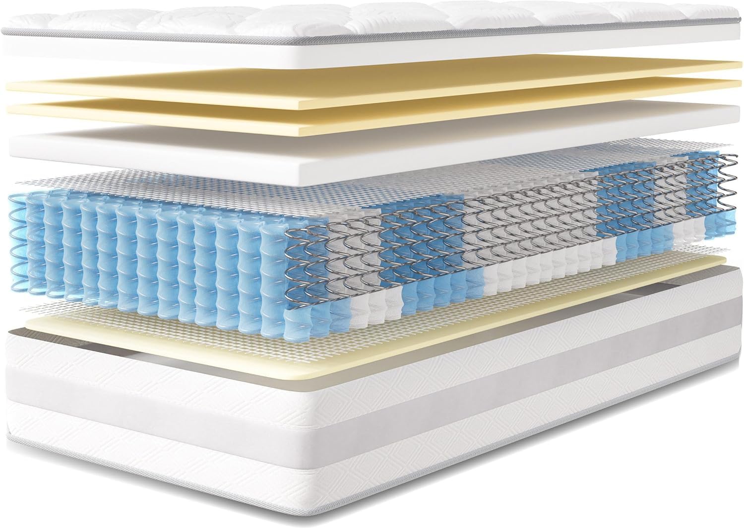 Materasso, 90x200 cm, Materasso a molle insacchettate，Altezza 25 cm, Ortopedico e Ergonomico, Anallergico e Antibatterico，materasso a 10 strati di comfort e supporto