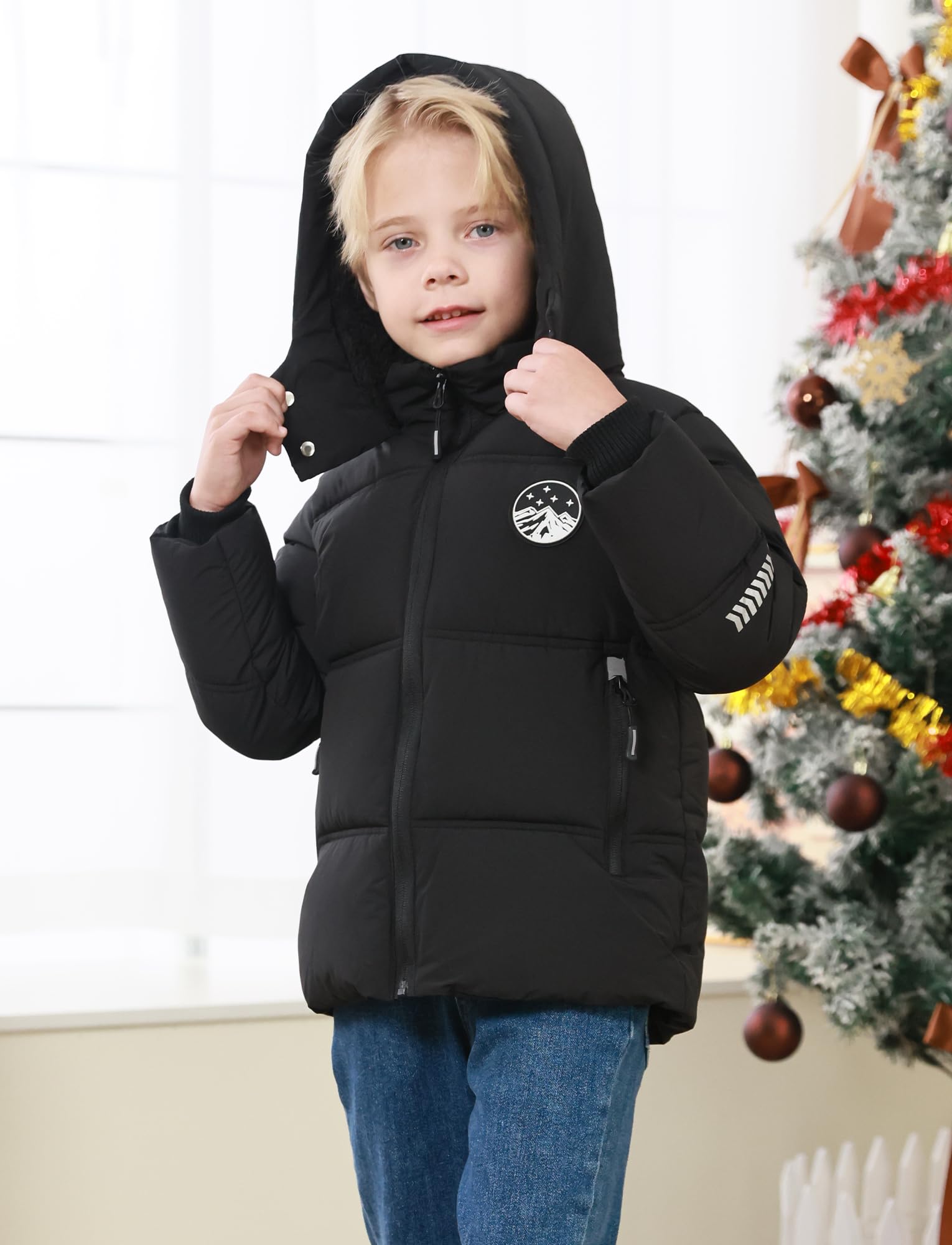 Manteau d'Hiver Enfants Garçons Doudoune Doublée en Polaire Épaisse Blouson à Capuche Coupe-Vent Veste Lourd Chaud 3-12 Ans