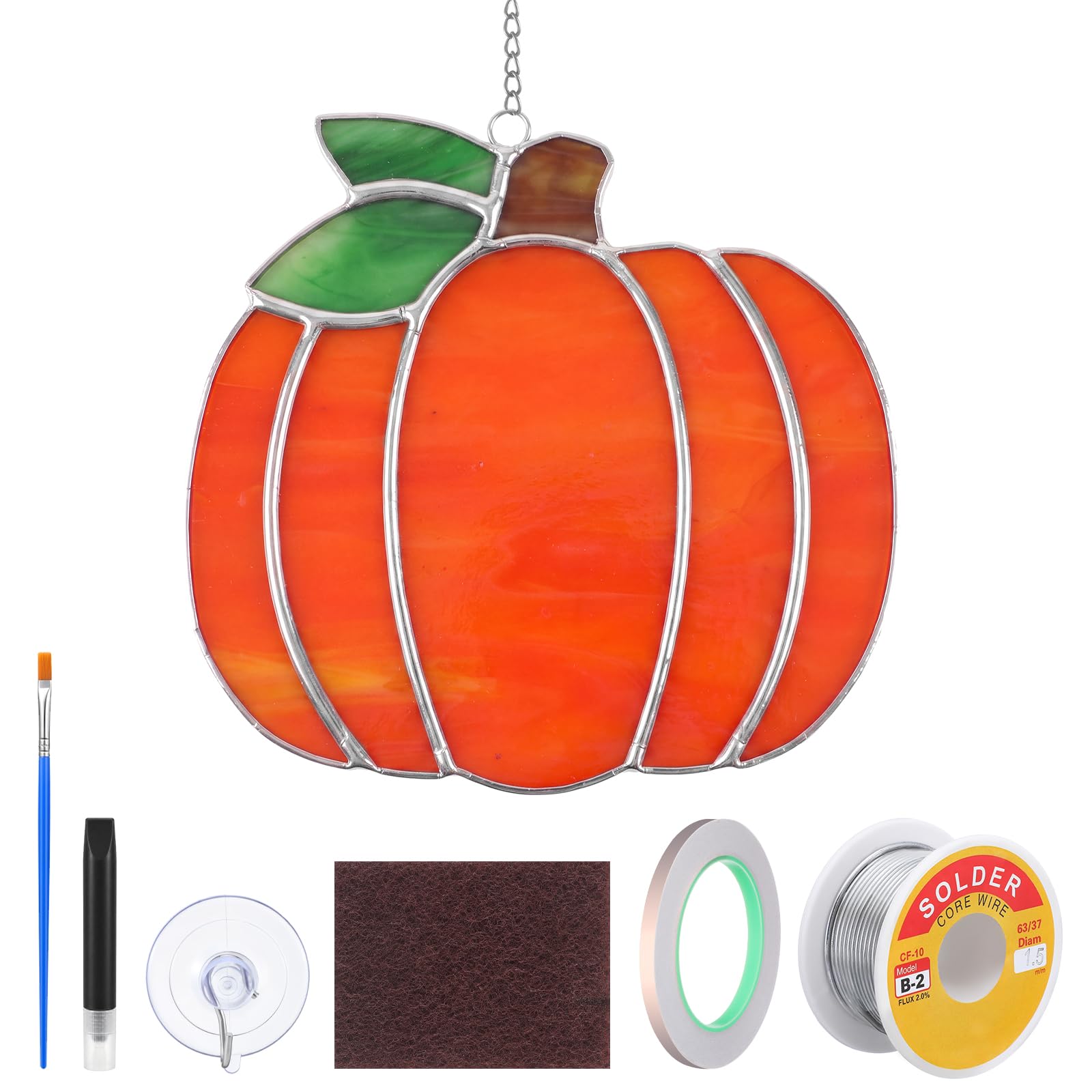 LemonRoad 1 lot de vitraux pré-découpés en forme de citrouille pour adultes - Facile à utiliser - Avec fil à souder, brosse flux pour Thanksgiving, automne, maison, fête d'anniversaire