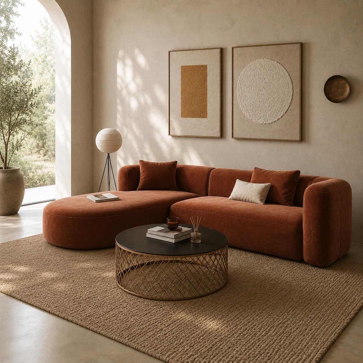Torque Berlin 5 Seater L-Shaped Sofa -LHS-Rusk Brown | Modern Tight Curved Sectional Sofa | Fabric L Shape Sofa 5 Seater Chaise Lounge Couch for Living Room Furniture-image-48