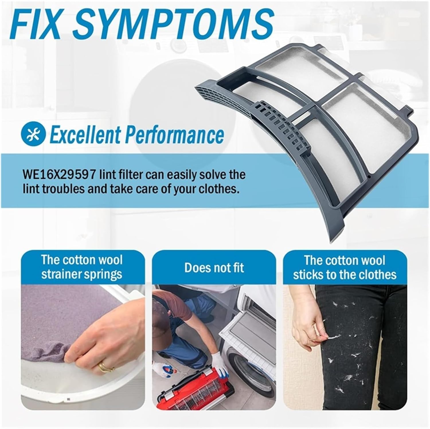 A84G-Dryer Lint Filter Trap Screen Fit，Compatible for GE，Clothes Dryer, Dryer Lint Strainer Replaces WE16X32537 WE16X29597 AP7205579