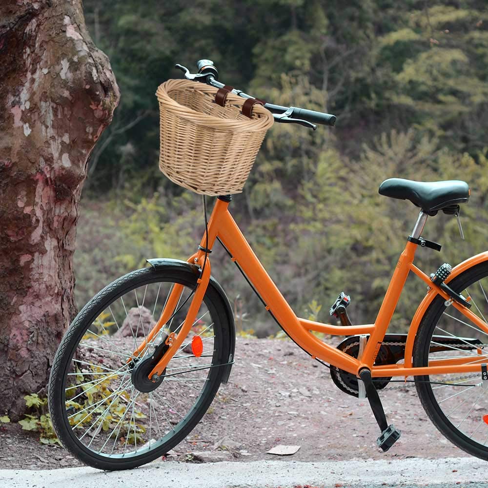 Panier Vélo Osier Naturel – Tressé Main, 35x26x22 Cm, Pour Guidon Avant Femme