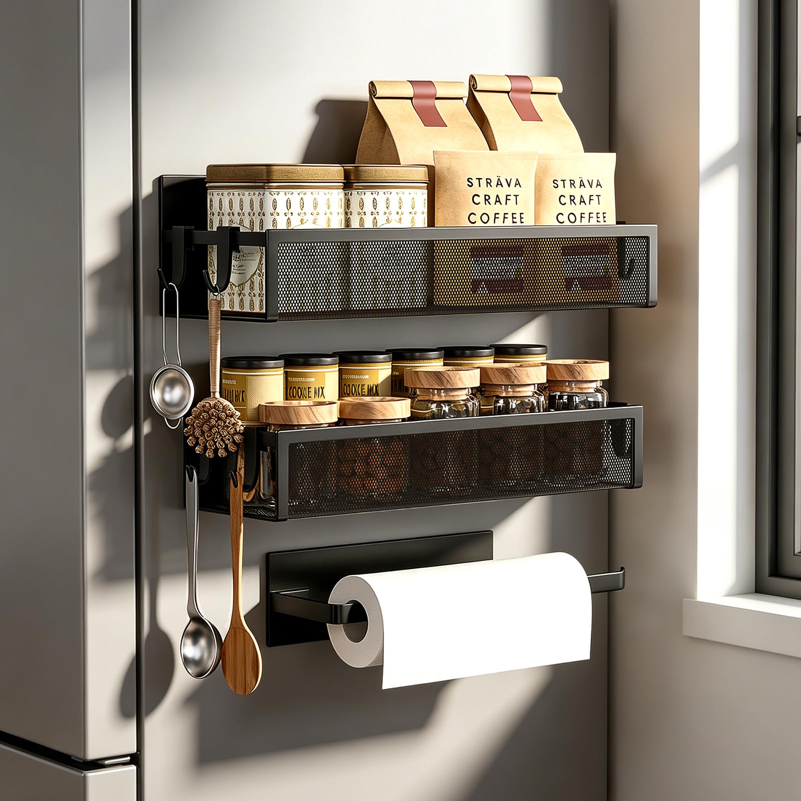 Averrex 2 Pack Magnetic Spice Rack Organiser and Towel Holder for Fridge