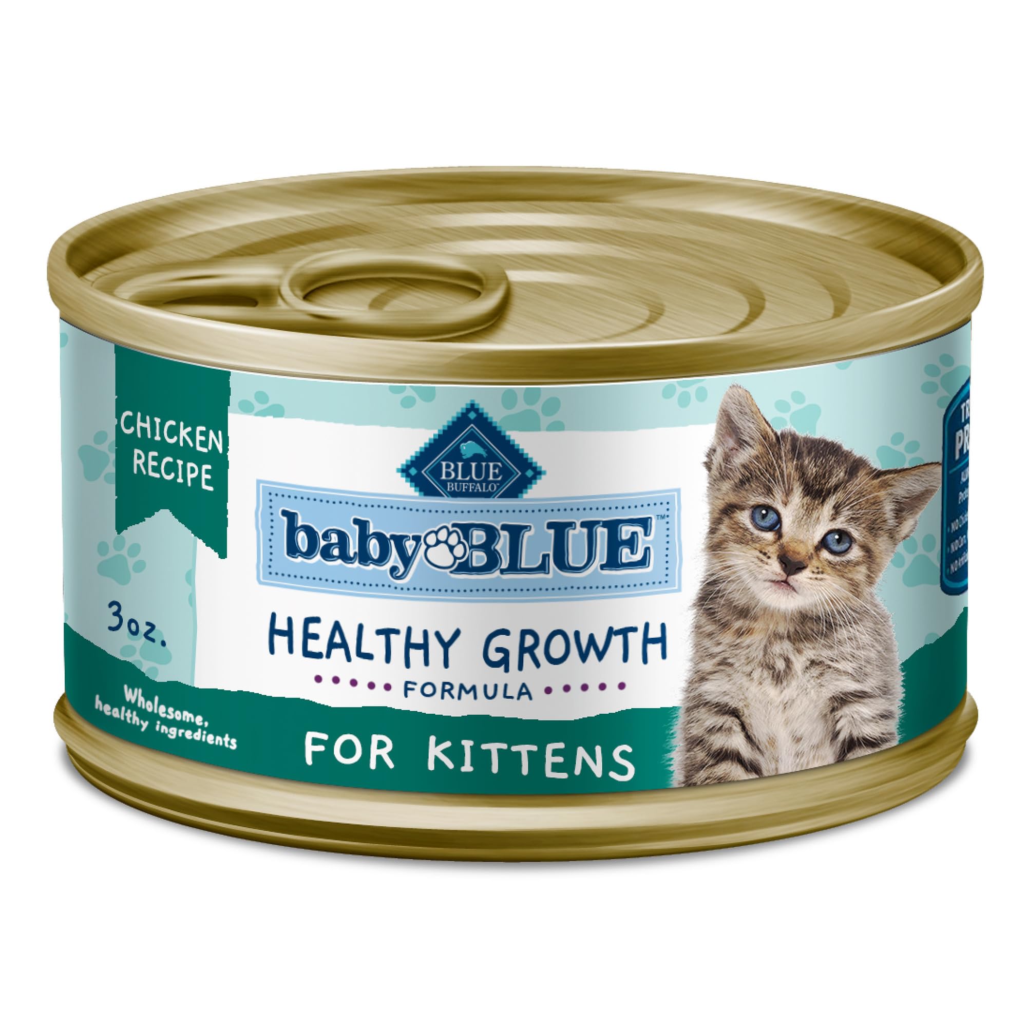 Blue Buffalo Baby Blue Natural Grain-Free Wet Food for Kittens, Healthy Growth Formula with DHA, High-Protein Chicken Paté, 3 oz. Can