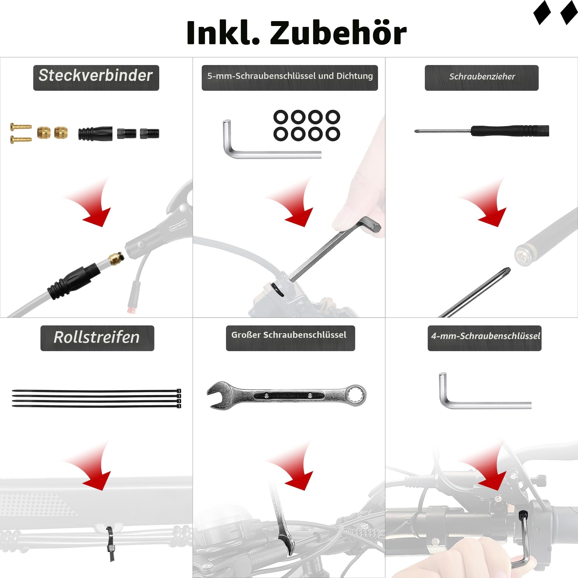 LD-200 2-Kolben-Hydraulik-Scheibenbremsen-Set für E-Bike, hydraulische 2-polige Bremskit, hydraulische Bremskit（mit Montagewerkzeugen und Schrauben）
