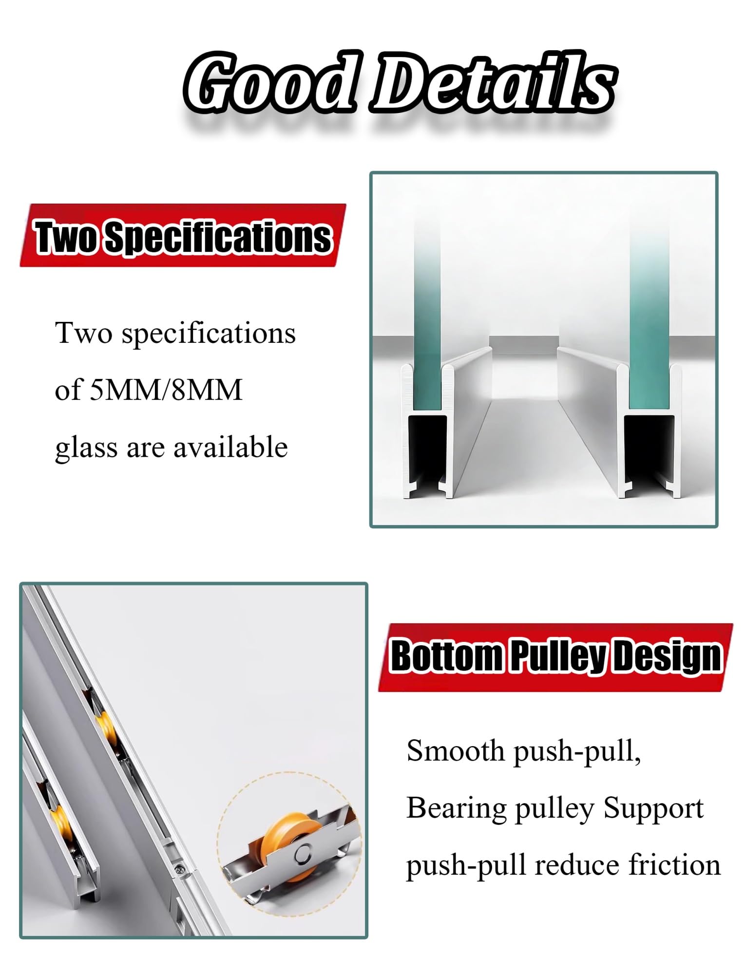 Zestaw prowadnic do drzwi przesuwnych ze stopu aluminium i szkła | Wielokolorowe 5 mm/8 mm Wiele rozmiarów Witryna Drzwi do szafy: System szyn(Champagne,240CM-0.5CM)