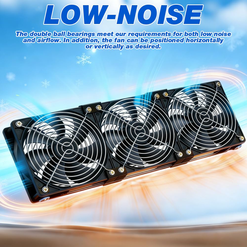 Ventola per PC da 360 mm, 3 ventole da 120 mm, ventola per PC da 12 V, con spina di alimentazione e regolatore di velocità continuo, 2700 giri/min, silenziose e potenti fan per computer, server, TV