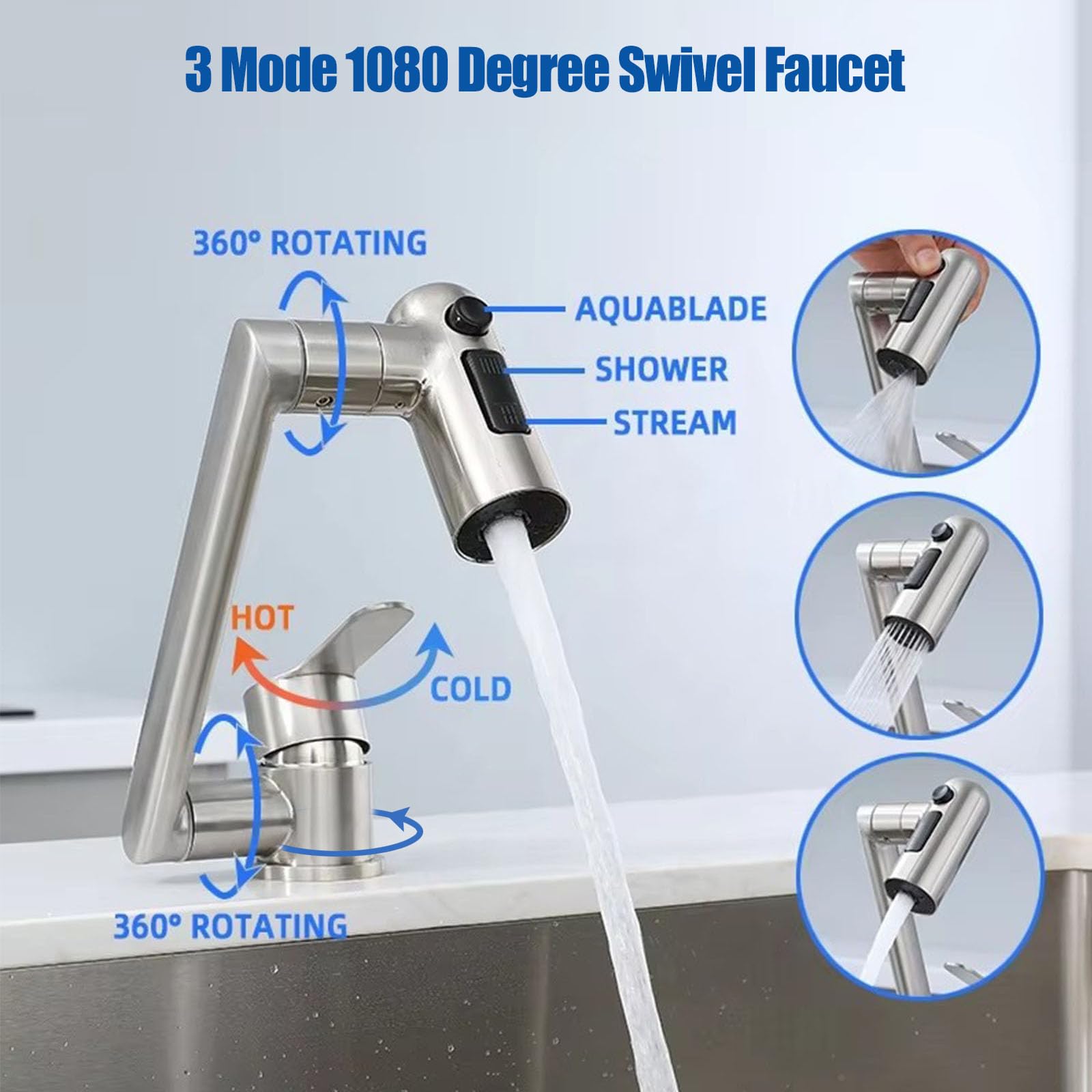 Küchenarmatur Vorfenster - 3-Modi-Dusche, Klapphahn Wasserhahn Küche Edelstahl 304, 360° Schwenkbar Unterfenster Mischbatterie Küche Einhebel, Hochdruck Spültischarmatur,Schwarz