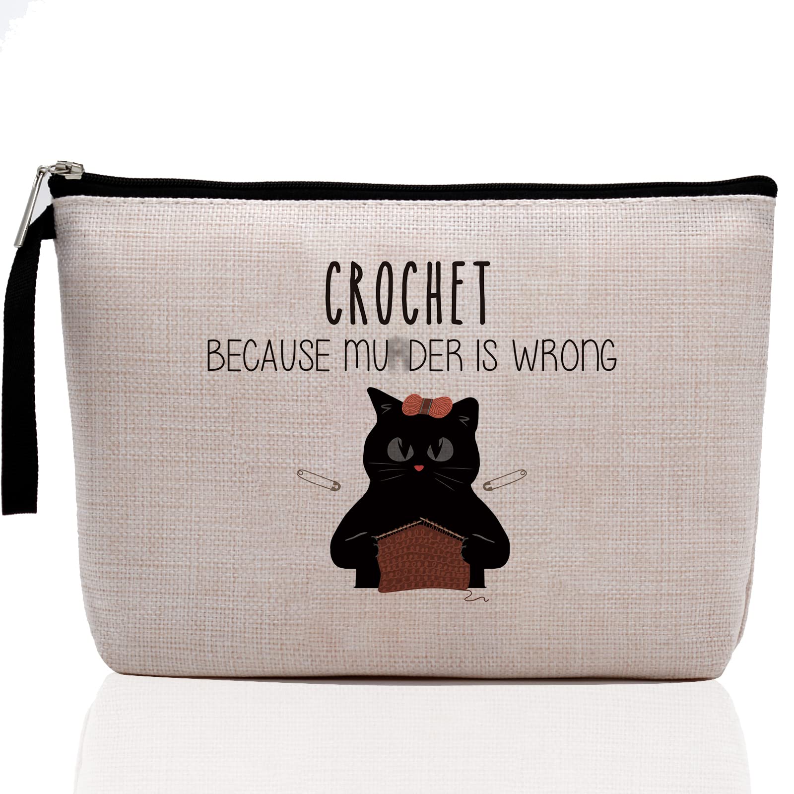 Hanamiya Na Cosmetic Bag, Beige - Whimsical Cat Themed, Eco-friendly Flax Material Silver Zipper with Anti-slip Function