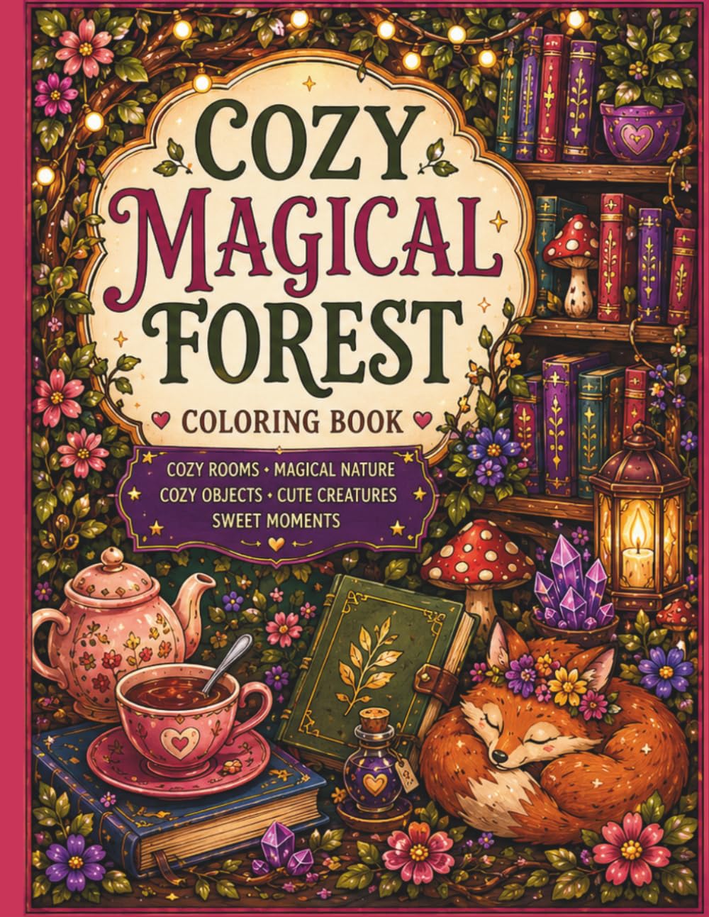 Cozy Magical Forest Coloring book: 40 Bold Cozy fantasy coloring pages featuring magical rooms,woodland creatures,Forest scenes & Whimsical Objects
