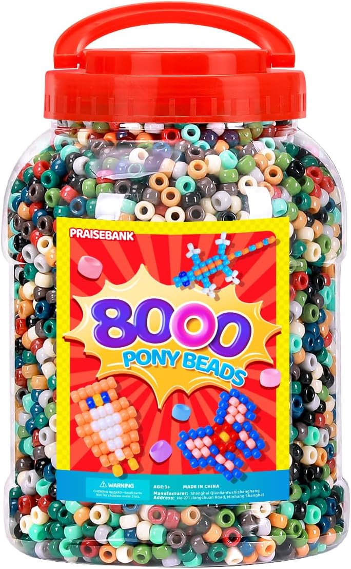 Praisebank Pony Beads, 8000pcs 6x9mm, Wholesale Beads, Bracelets Jewelry Making, Arts & Crafts(Earth-Tone)