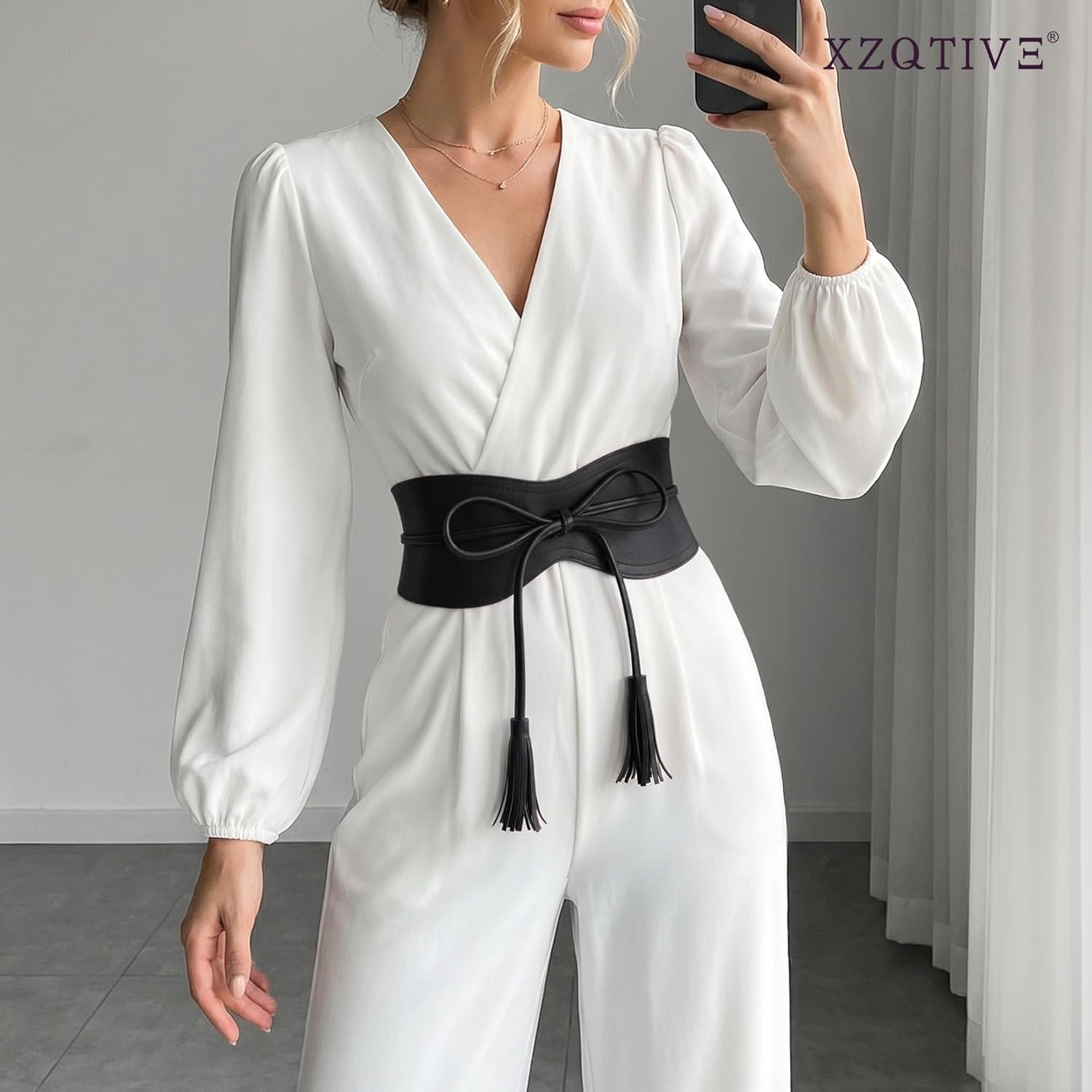 XZQTIVE Women Wide Belt for Dress Fashion Ladies Cinch Obi Belt Waistband with Tassel Tie - Image 6