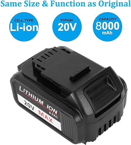 Miniatura 2 de Batería de repuesto de 20 V para Dewalt Baterías de iones de litio 8.0 ah 20 voltios Max XR Paquete compacto compatible con 5ah 6ah DCB205 DCB200