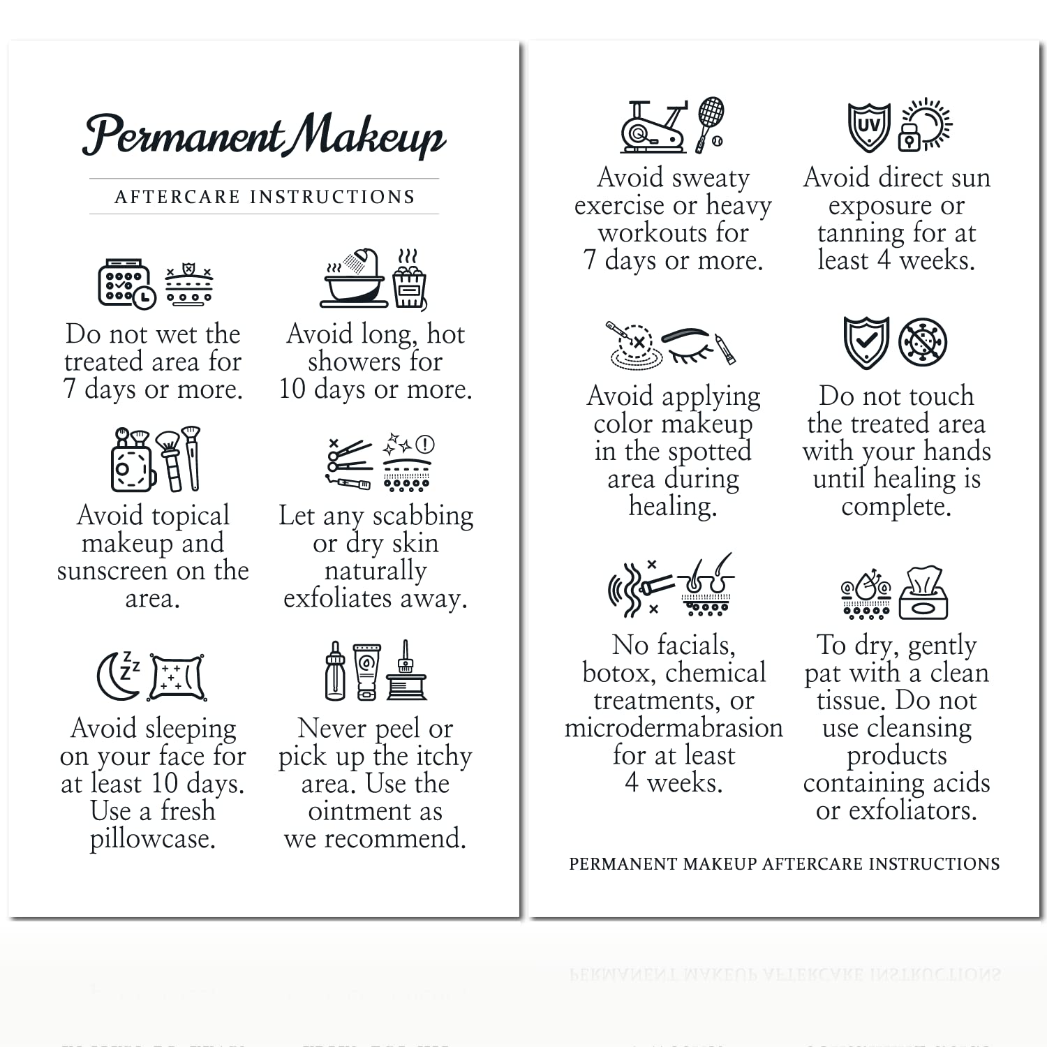 Havongki100 Pack - 2 x 3.5" Premium Permanent Makeup Aftercare Instructions Cards Care PMU Supplies for Professional Esthetician - PM03A100_N