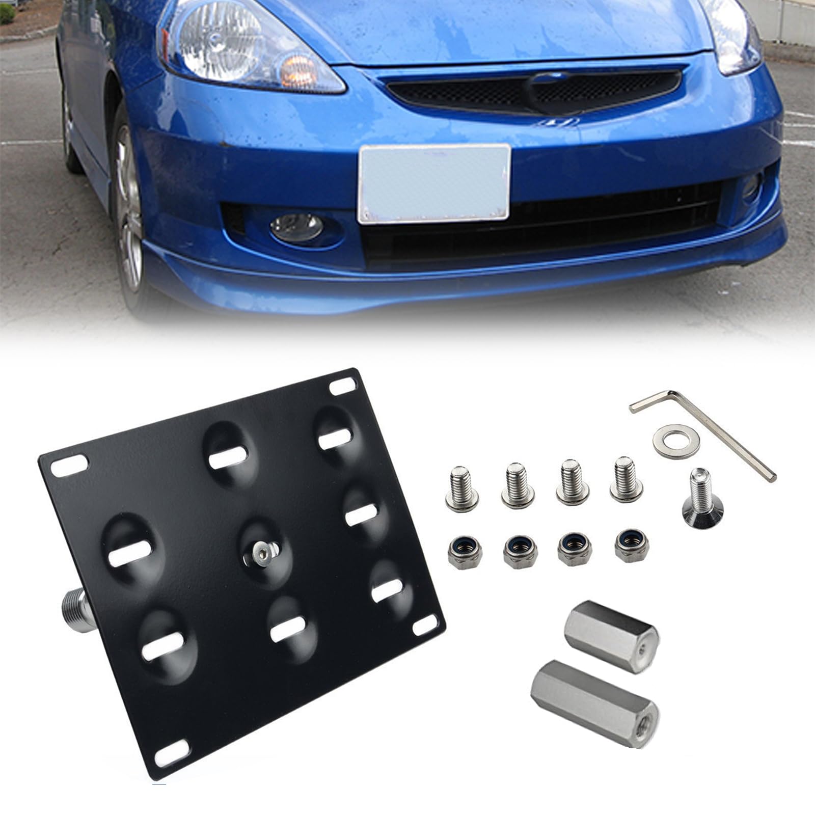 Xotic Tech Tow Hook License Plate Bumper Screw On Mount Bracket Compatible with Honda S2000 AP1 AP2 FIT or Acura TL (Black)