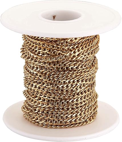 Vista 8 de Mega Pet Cadena de acero inoxidable de 16.4 pies/16.4 ft, color metálico, cadena de eslabones cubanos sin soldar, cadenas de cable facetado, cadena