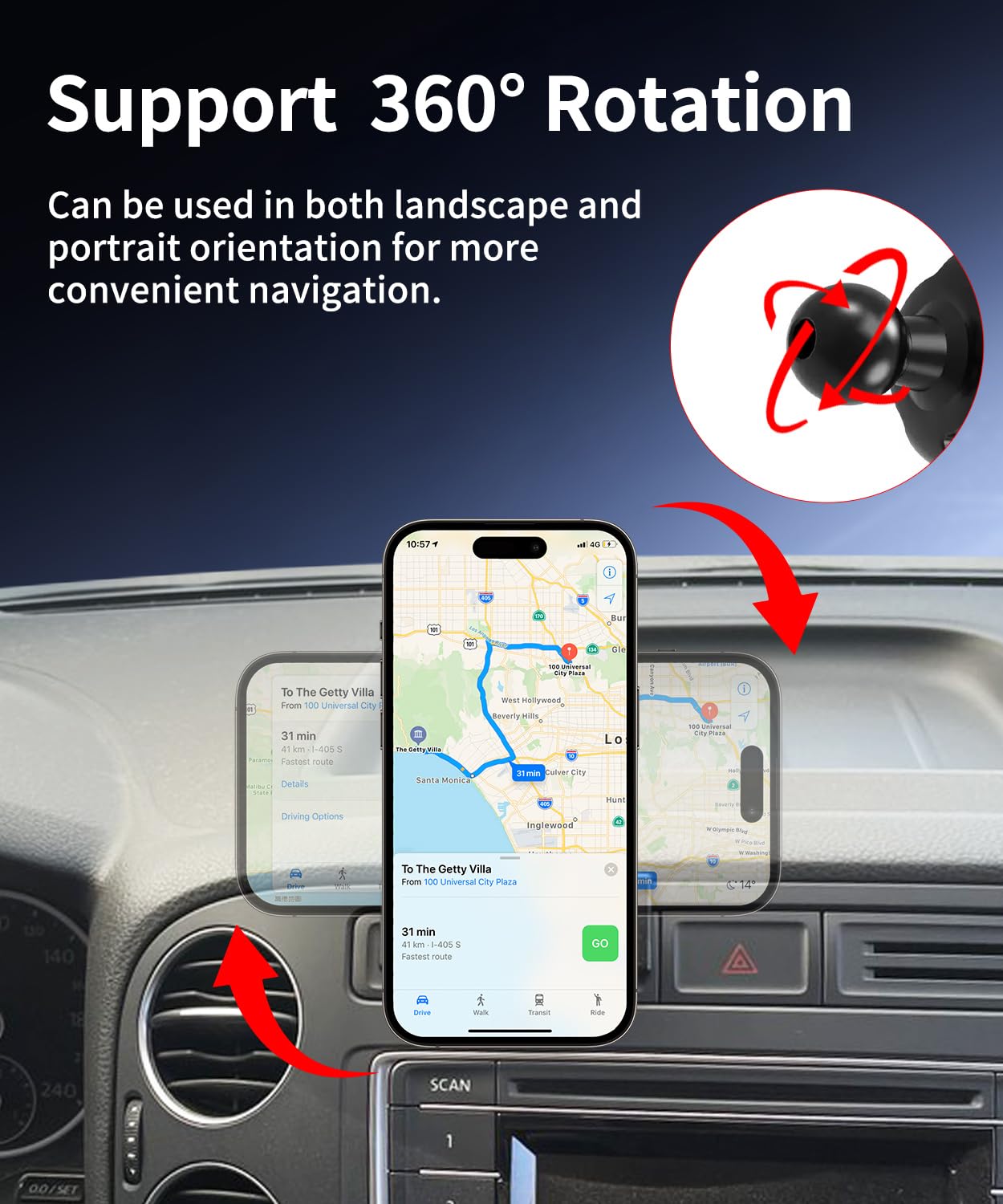 Samochodowy uchwyt na telefon do Volkswagen Tiguan 2009-2017 akcesoria samochodowe, uchwyt na telefon komórkowy kompatybilny z MagSafe, obrót o 360°, bez użycia rąk, nie wpływa na