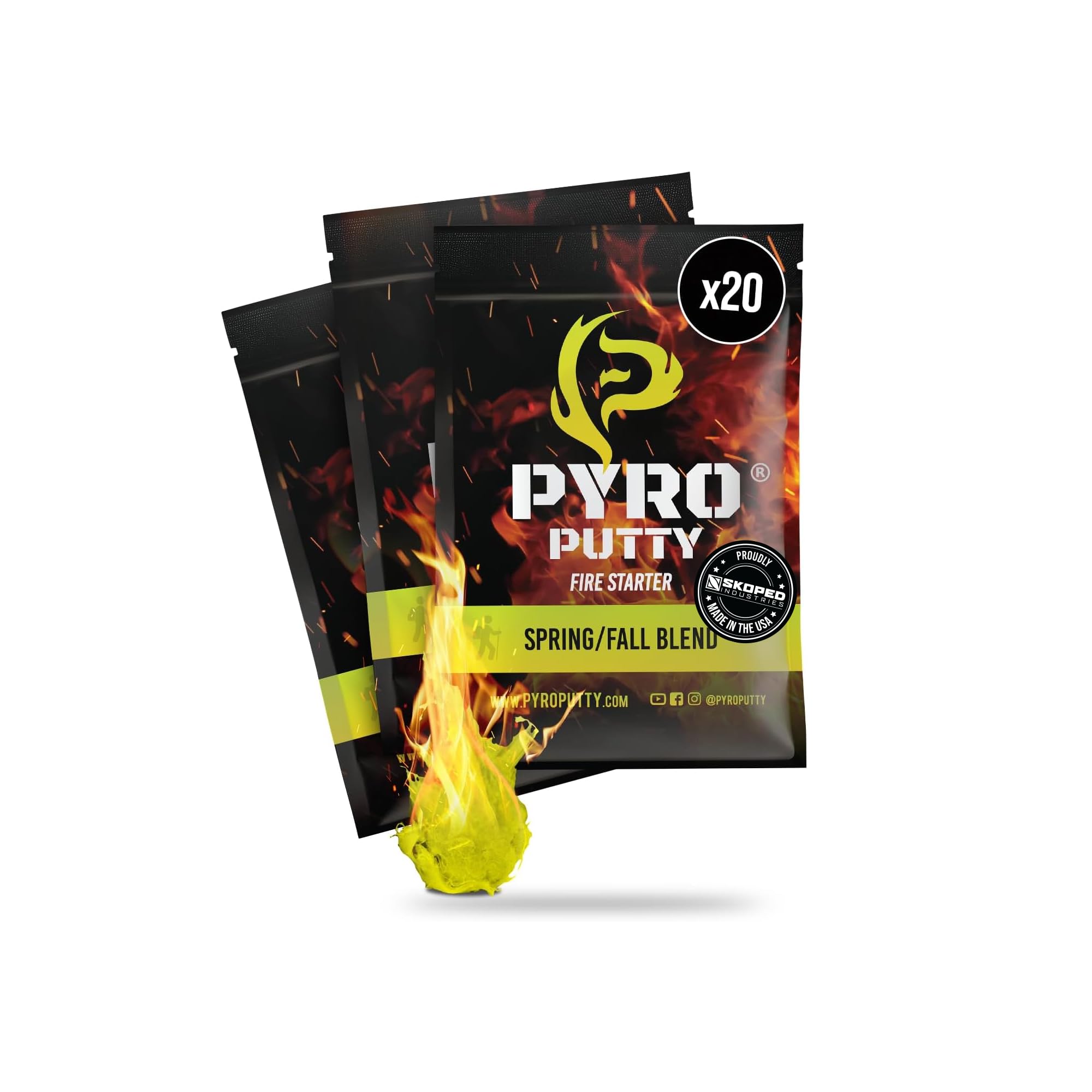 Phone Skope Pyro Putty: Single Use Waterproof Survival Fire Starter, 20 or 50 ct Foil Packs, Easy Tear, Easy Ignite, Fire Starters for Campfires