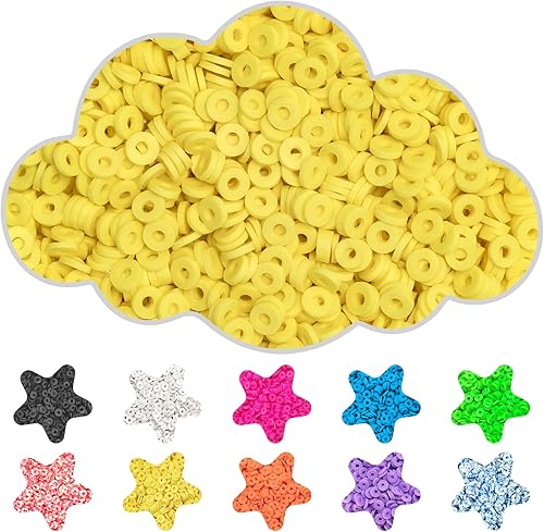 DEHVIHS Cuentas de arcilla empaquetadas para hacer pulseras, cuentas Heishi planas y redondas de polímero para hacer joyas, collares, aretes (dorado)